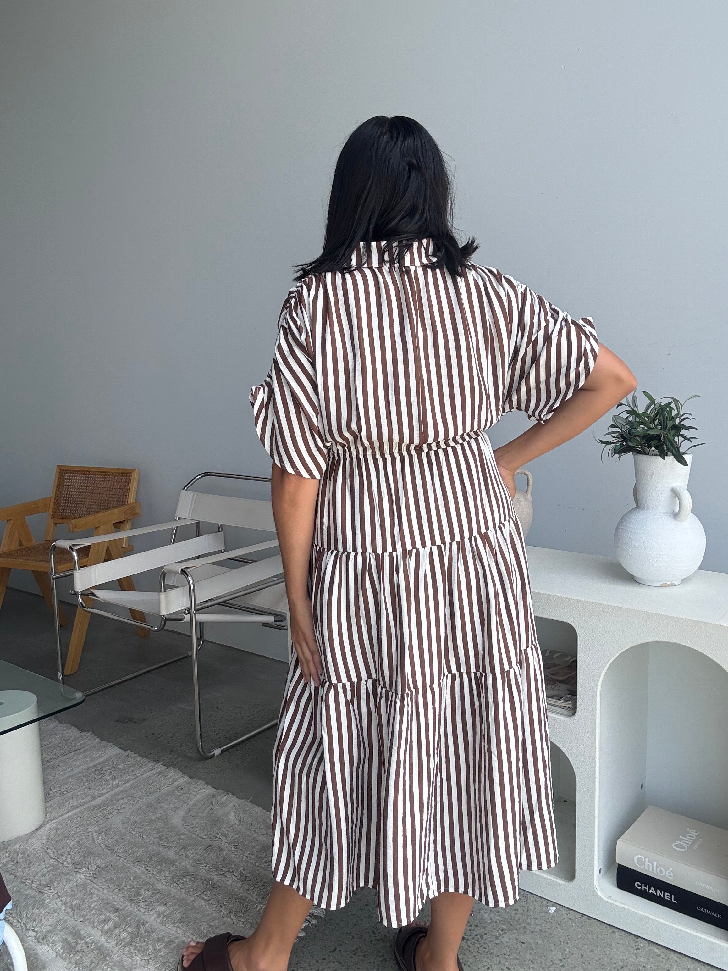 Kirah Dress Brown Stripe