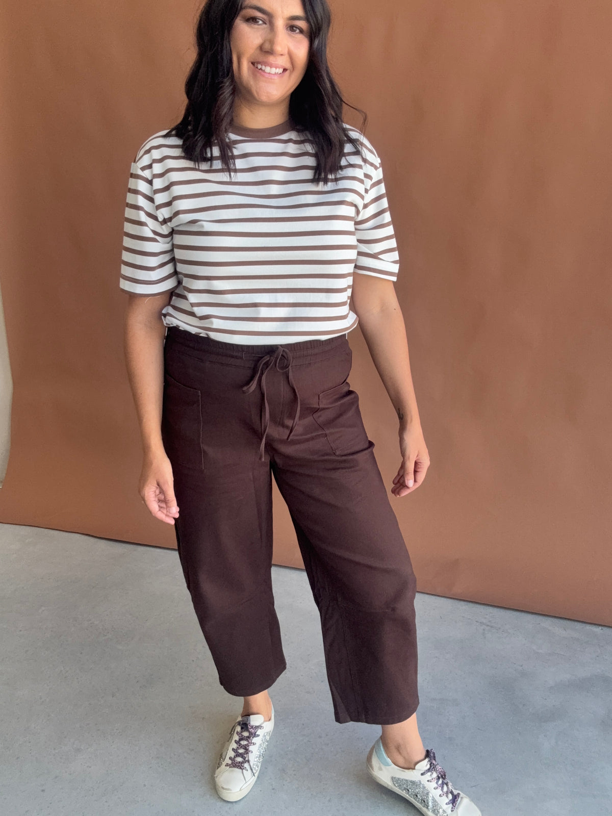 Crop Cotton Barrel Pants Chocolate