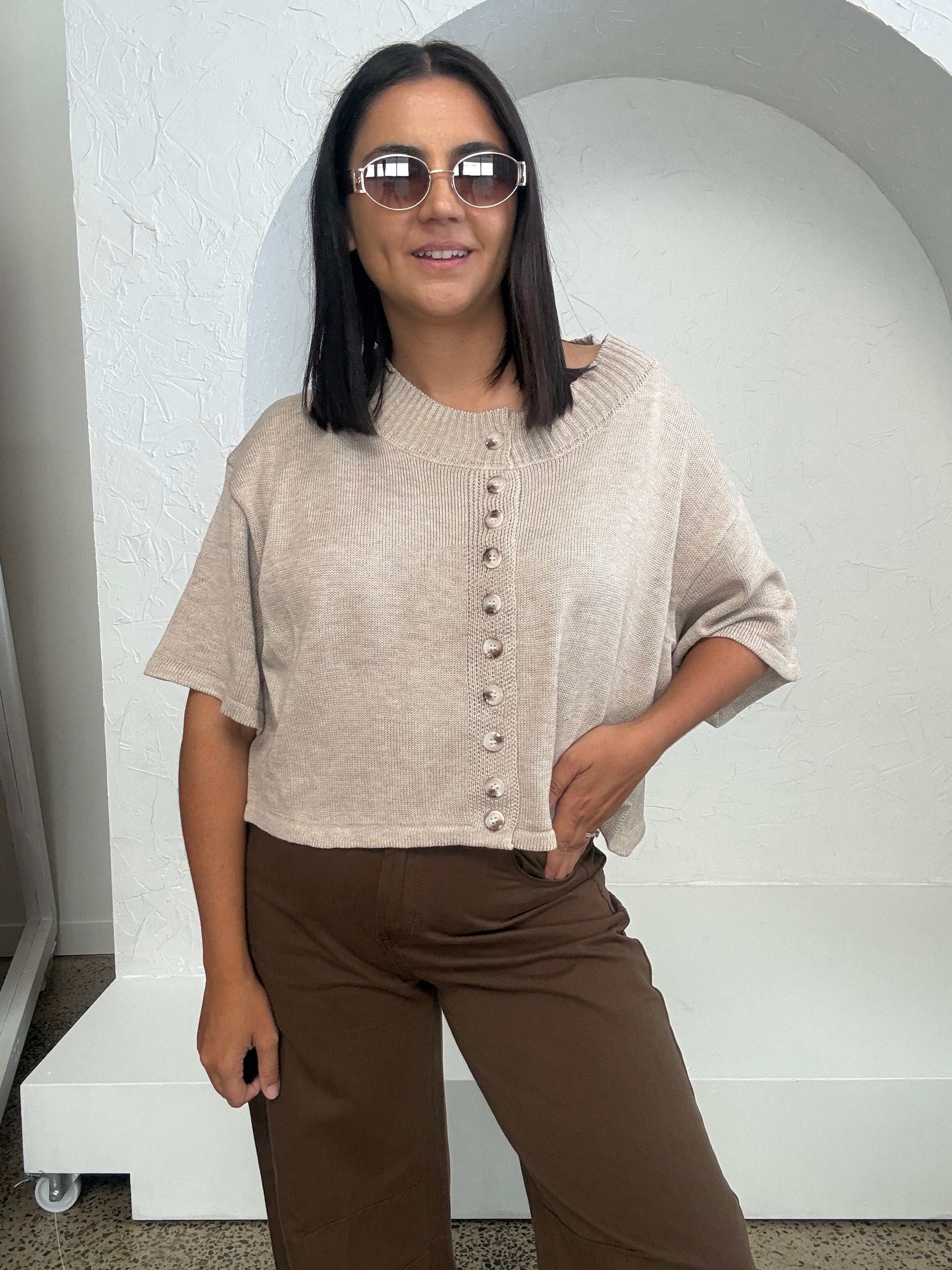 Boxed Cardigan Beige