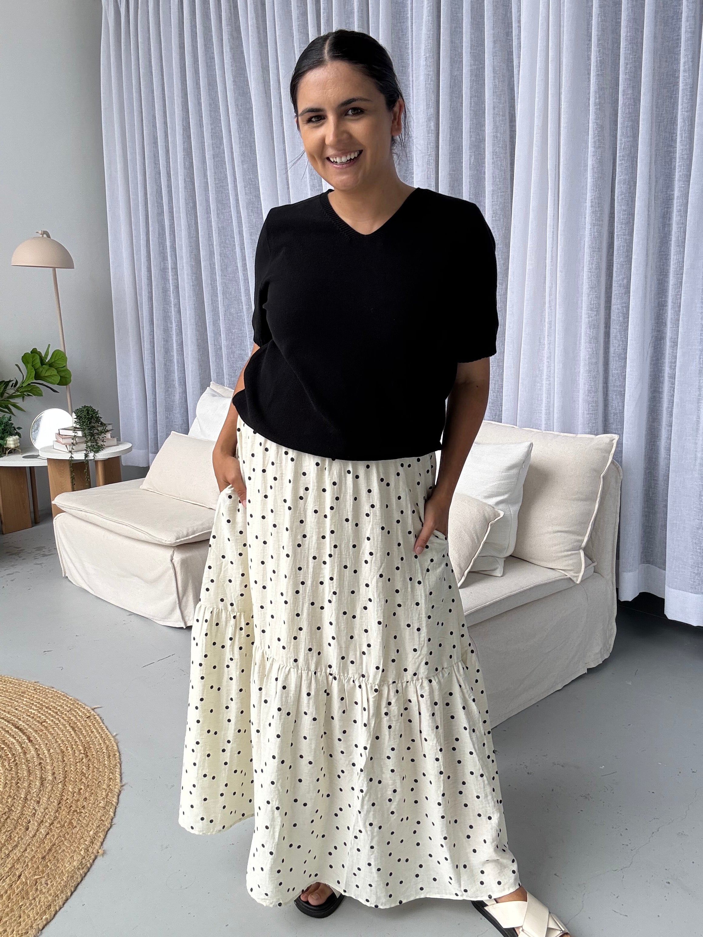Maisie Skirt Cream/Black Polka Dot