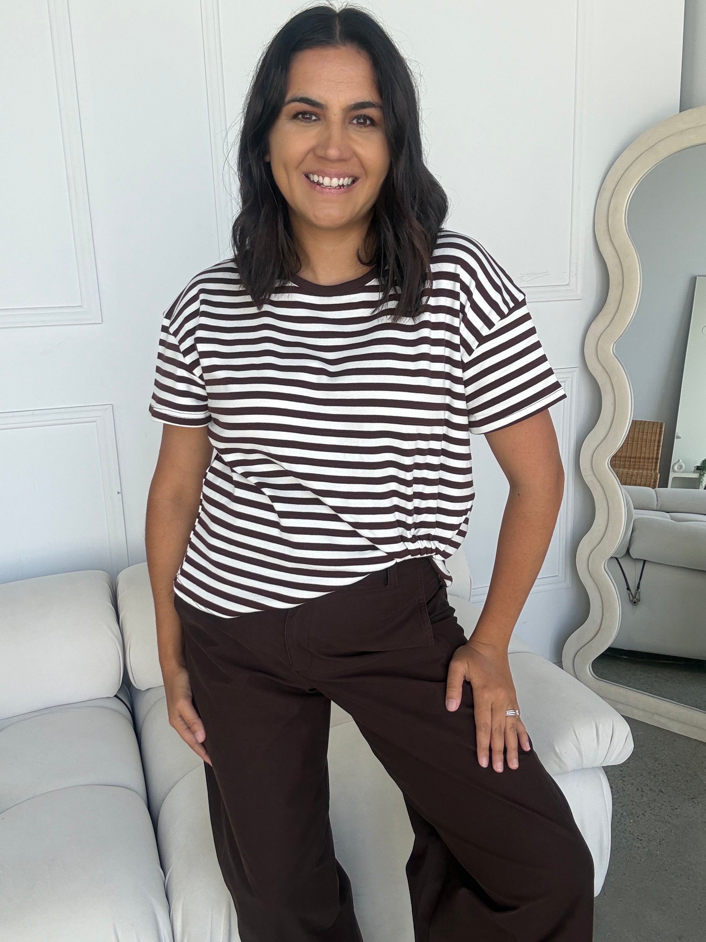 Easy Tuck Tee Chocolate/Ivory Stripe