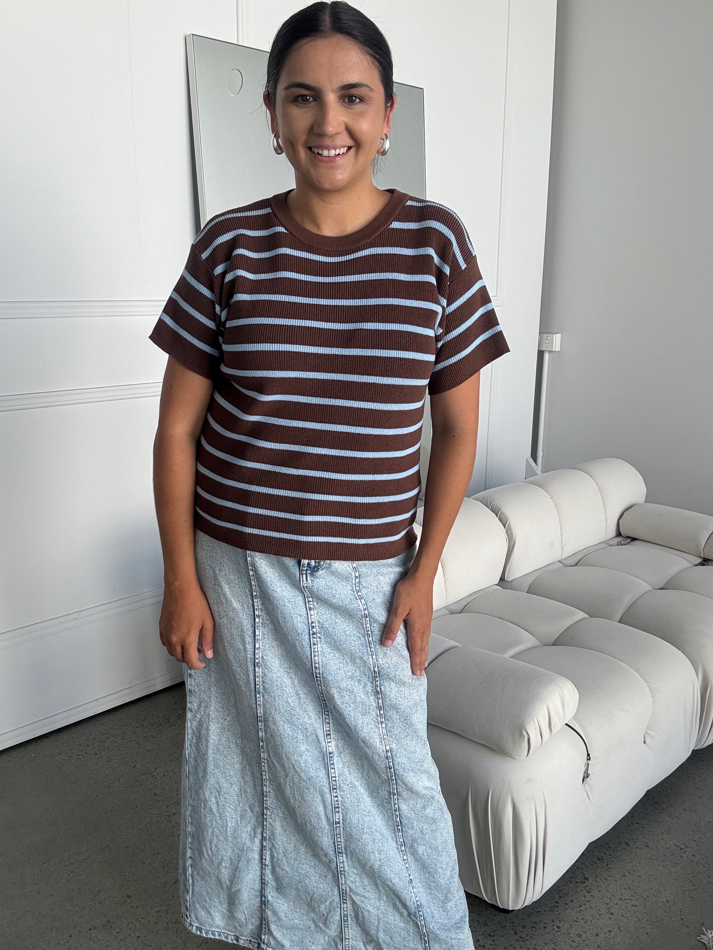 Miller Striped Knit Top Brown/Blue
