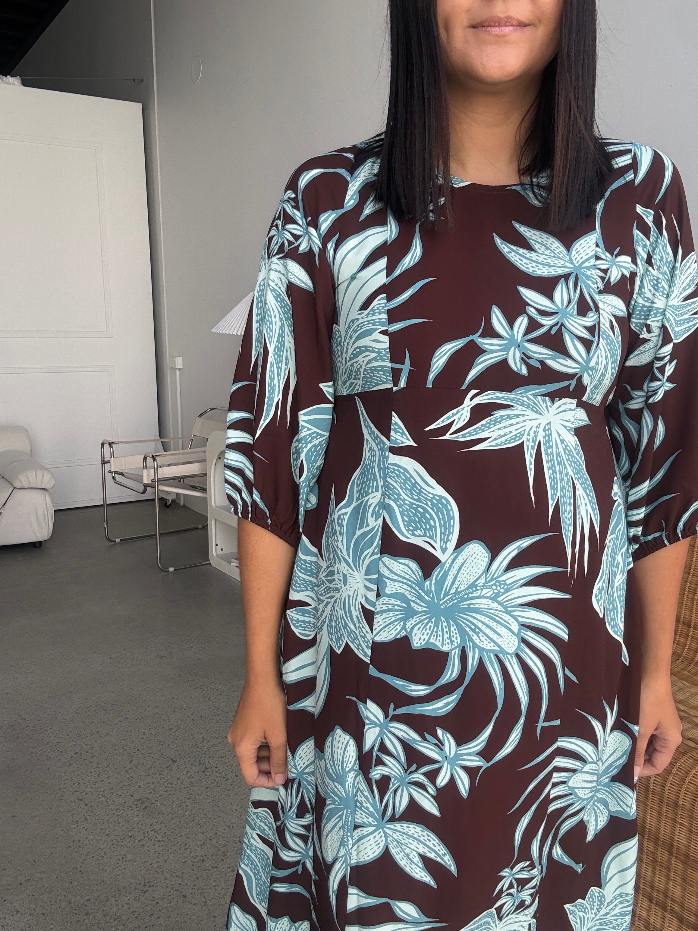 Alexa Choc/Blue Floral Midi Dress