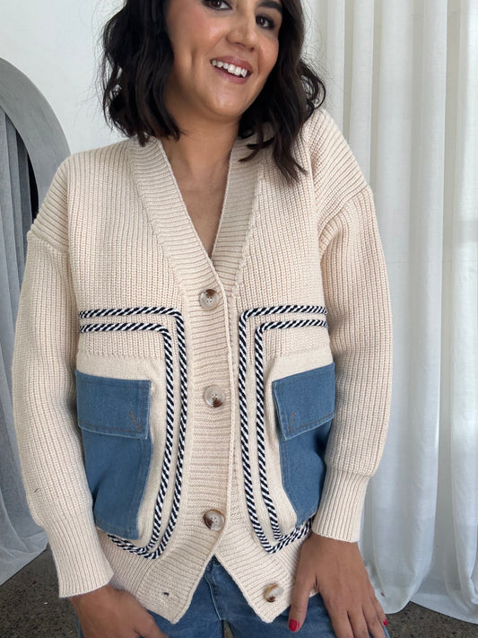 Denim Pocket Detail Cardigan