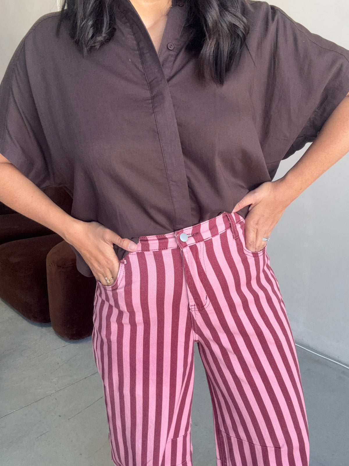 Tahni Stripe Barrel Jean Pink/Burgundy