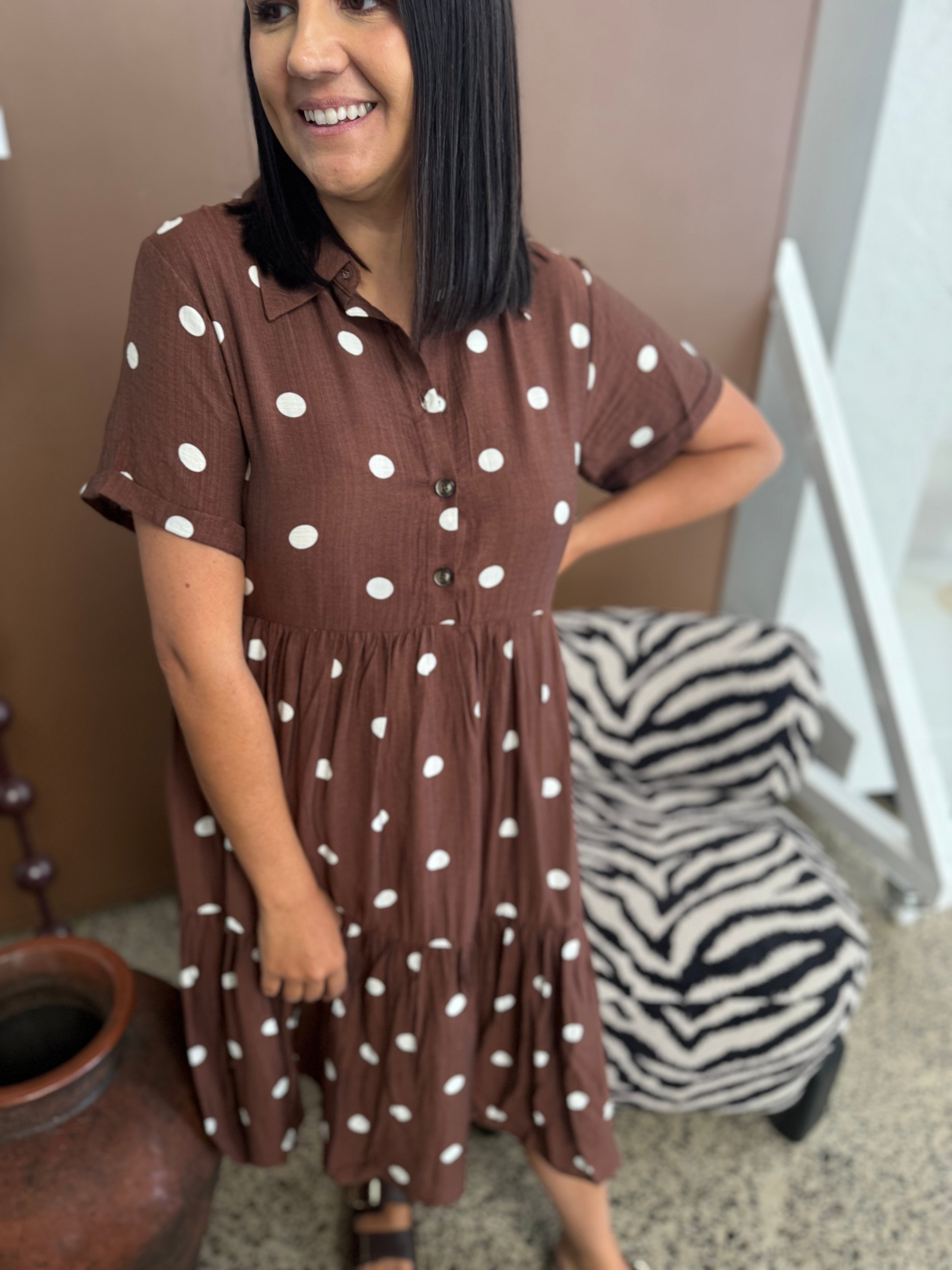 Amelia Chocolate Spot Dress
