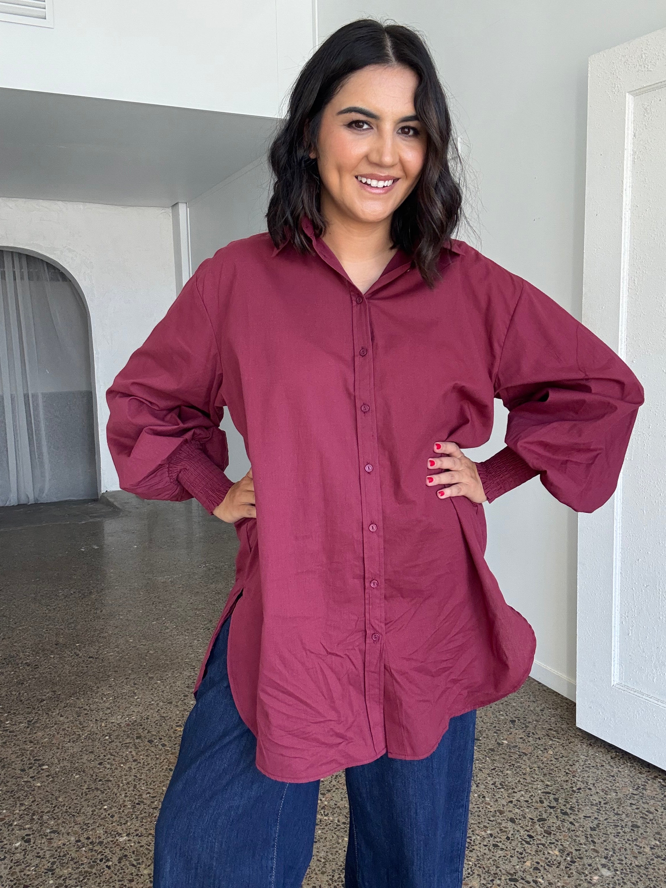 Freya Oversized Tunic/Shirt Burgundy