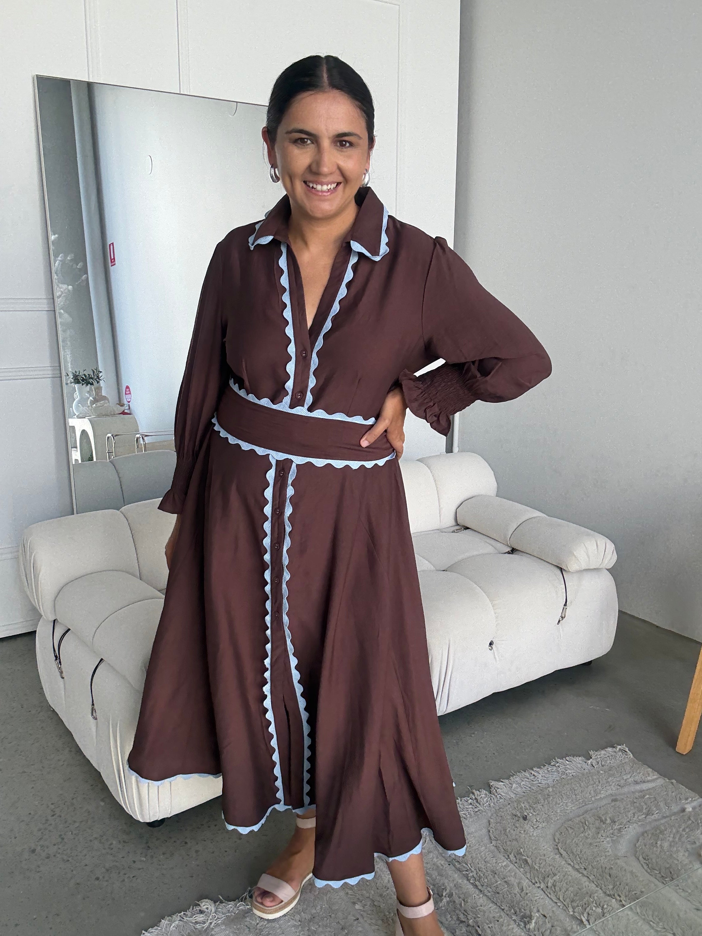 Envy Midi Dress Long Sleeve Brown/Blue