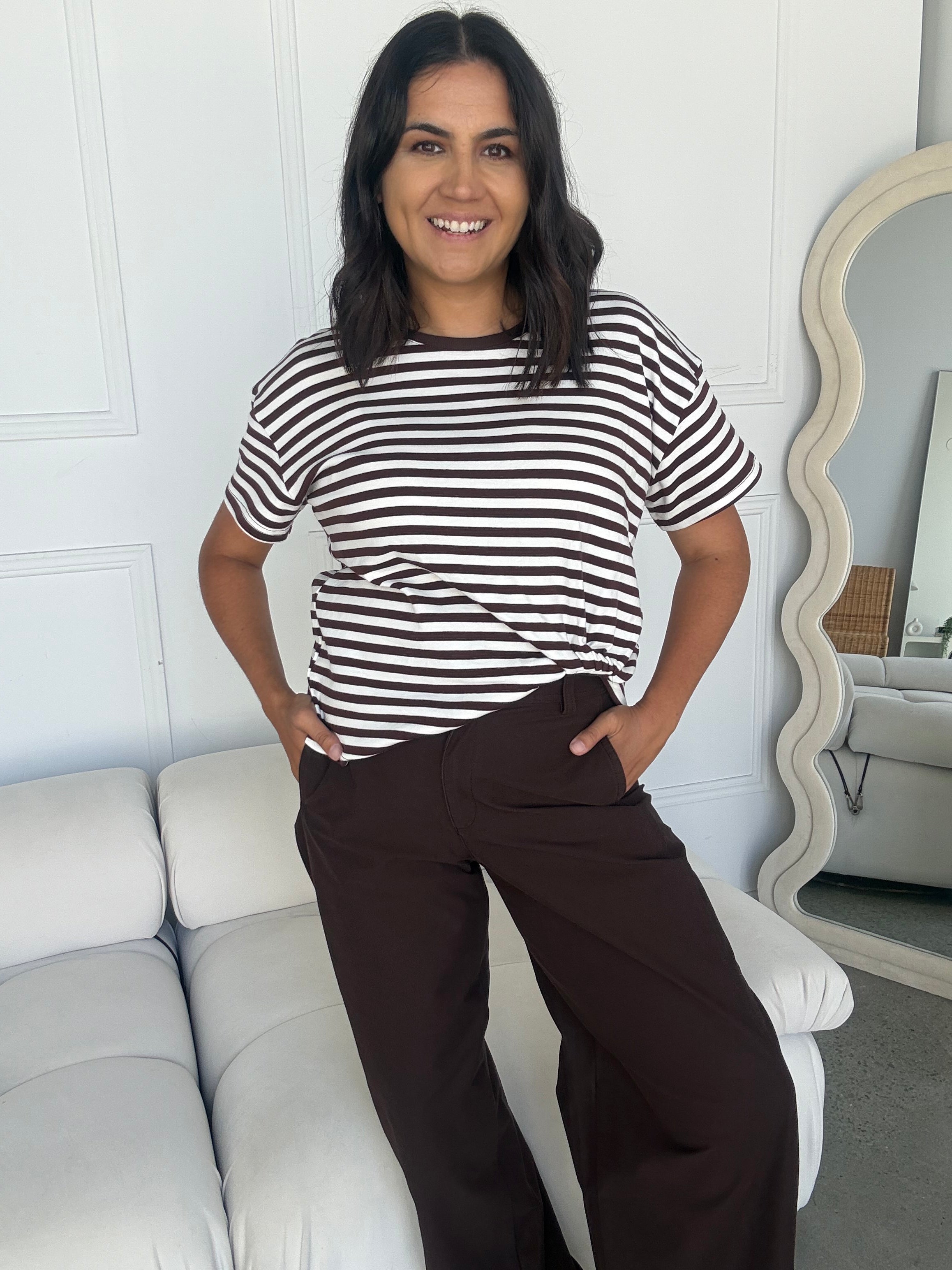 Easy Tuck Tee Chocolate/Ivory Stripe
