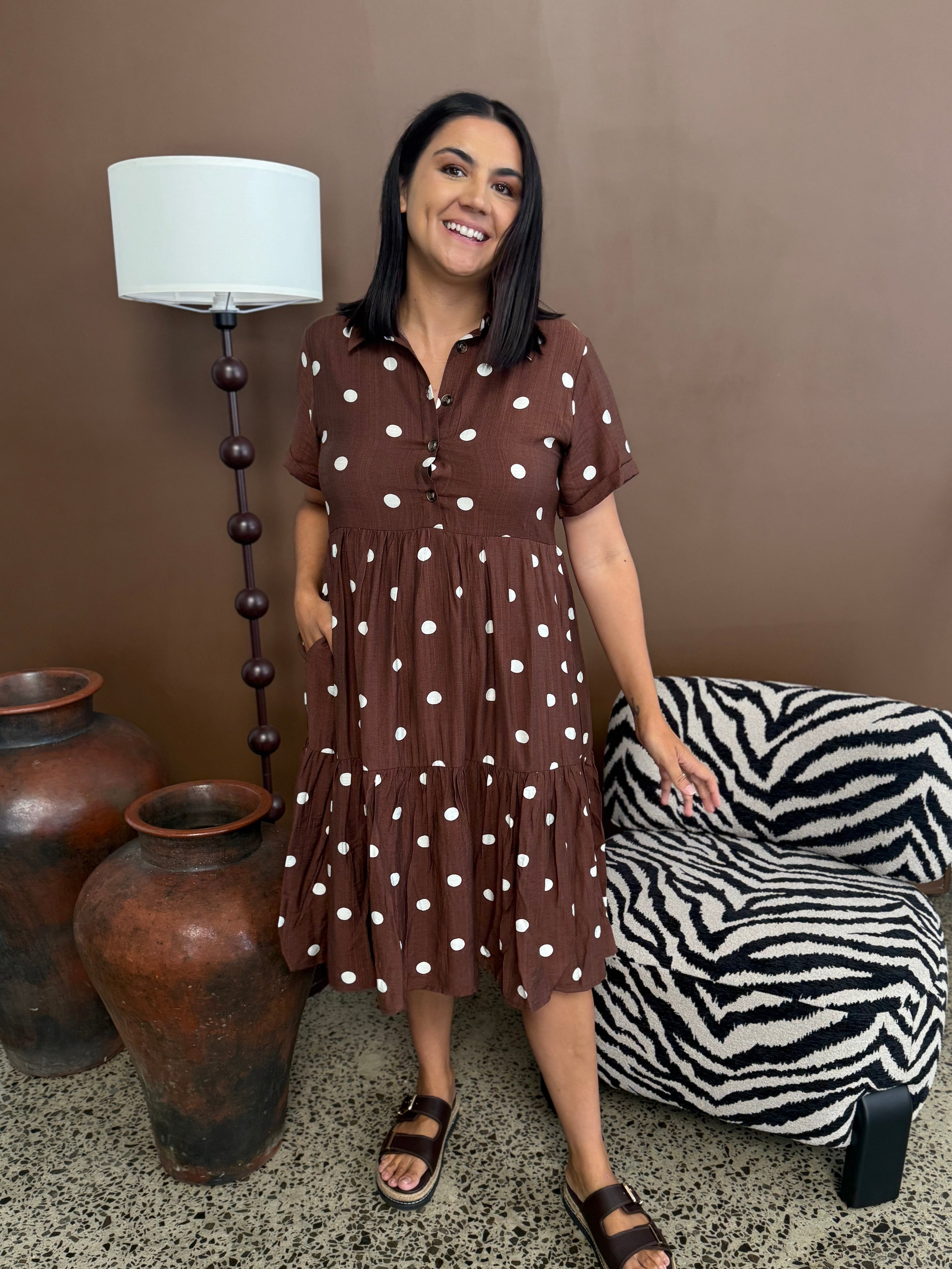 Amelia Chocolate Spot Dress