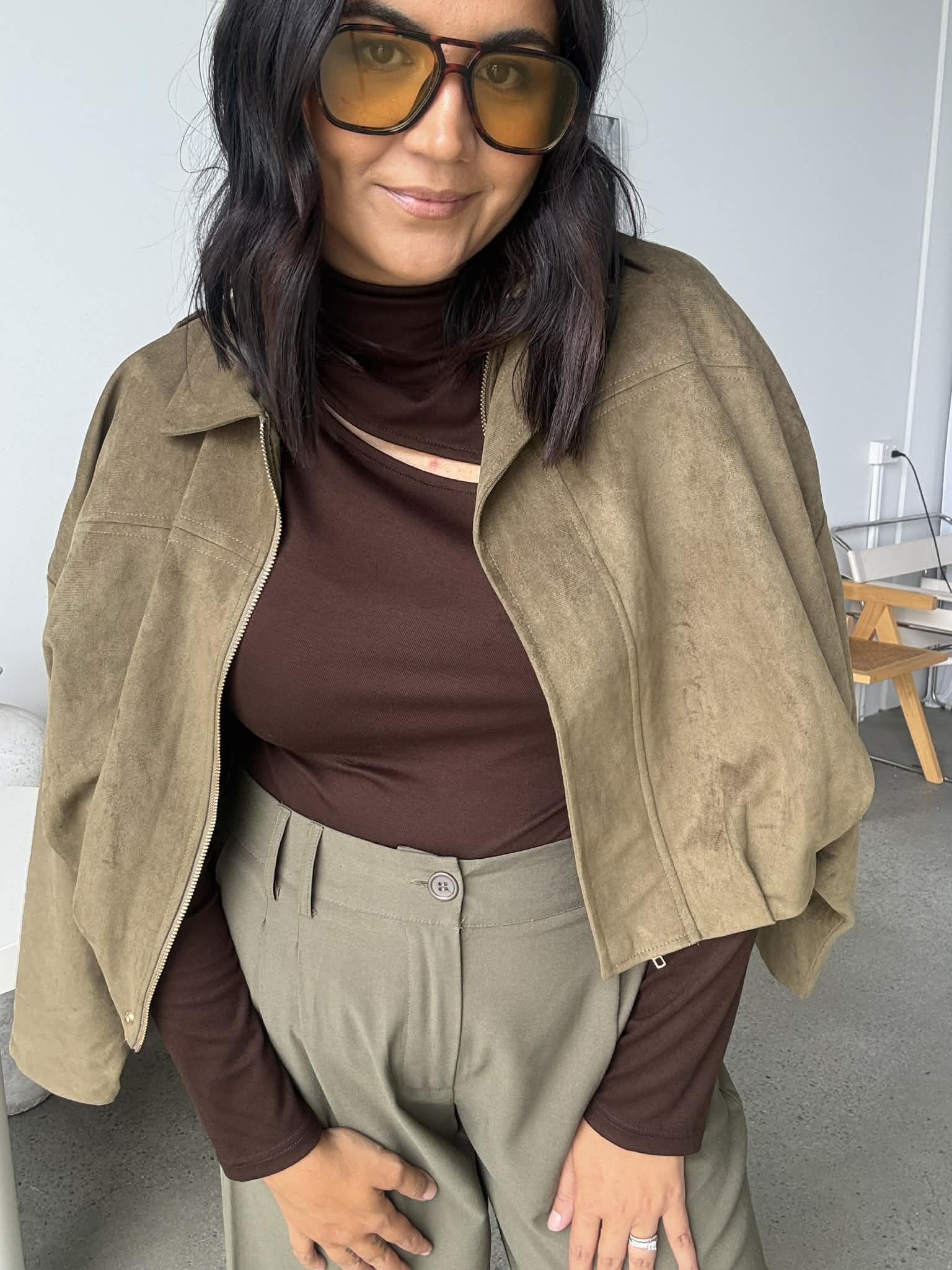 Avalon Faux Suede Bomber Khaki