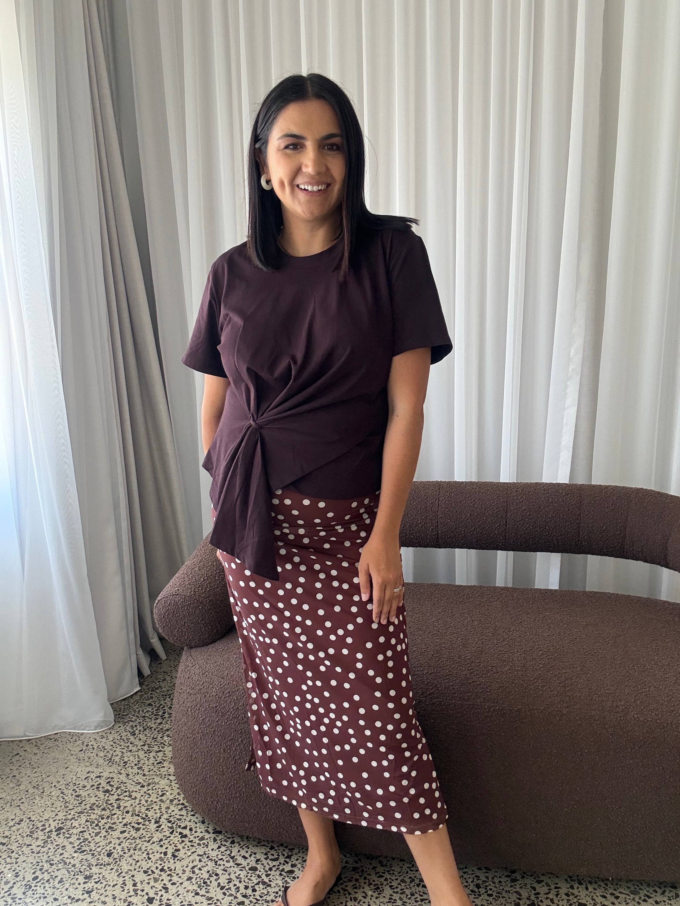 Mesh Polka Dot Skirt Brown