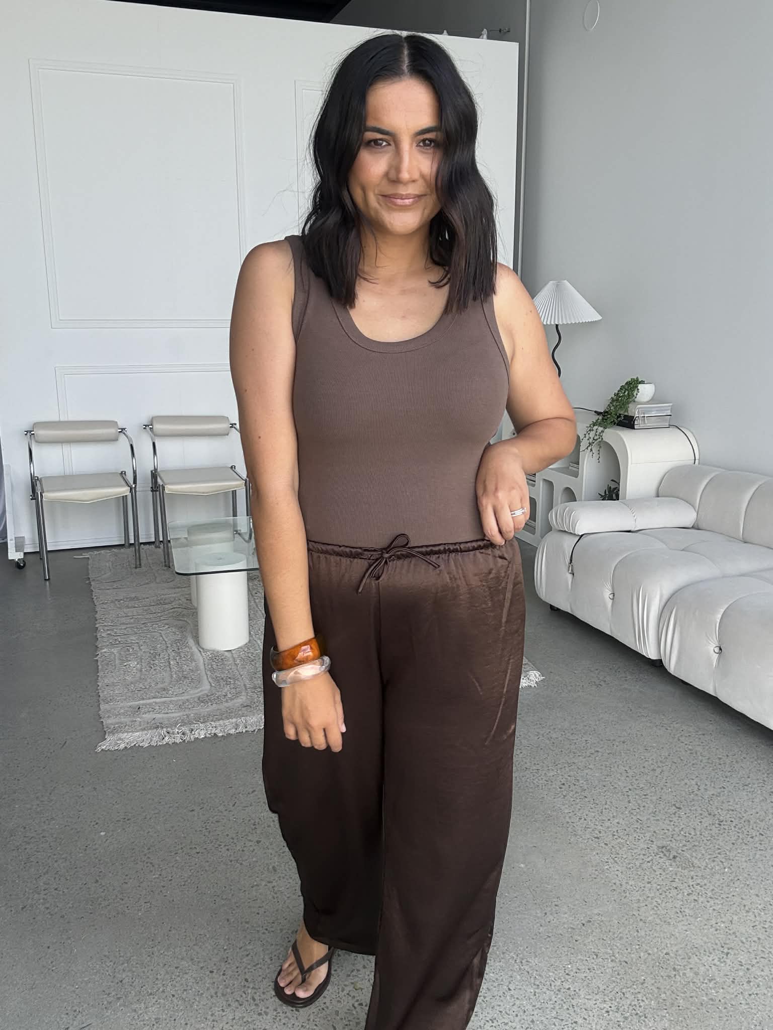 Serene Satin Pants Chocolate
