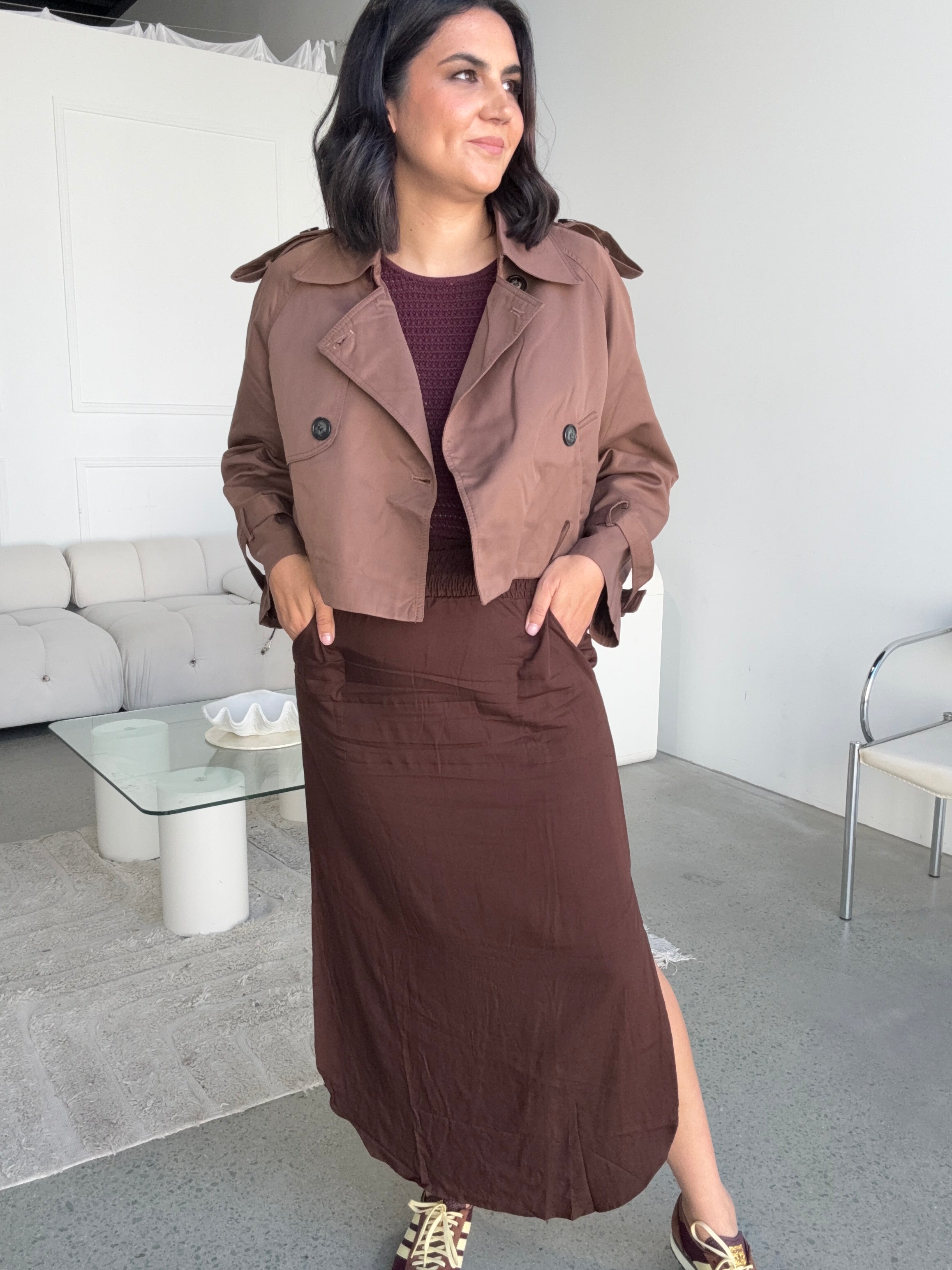 The Cropped Trench Chocolate Brown