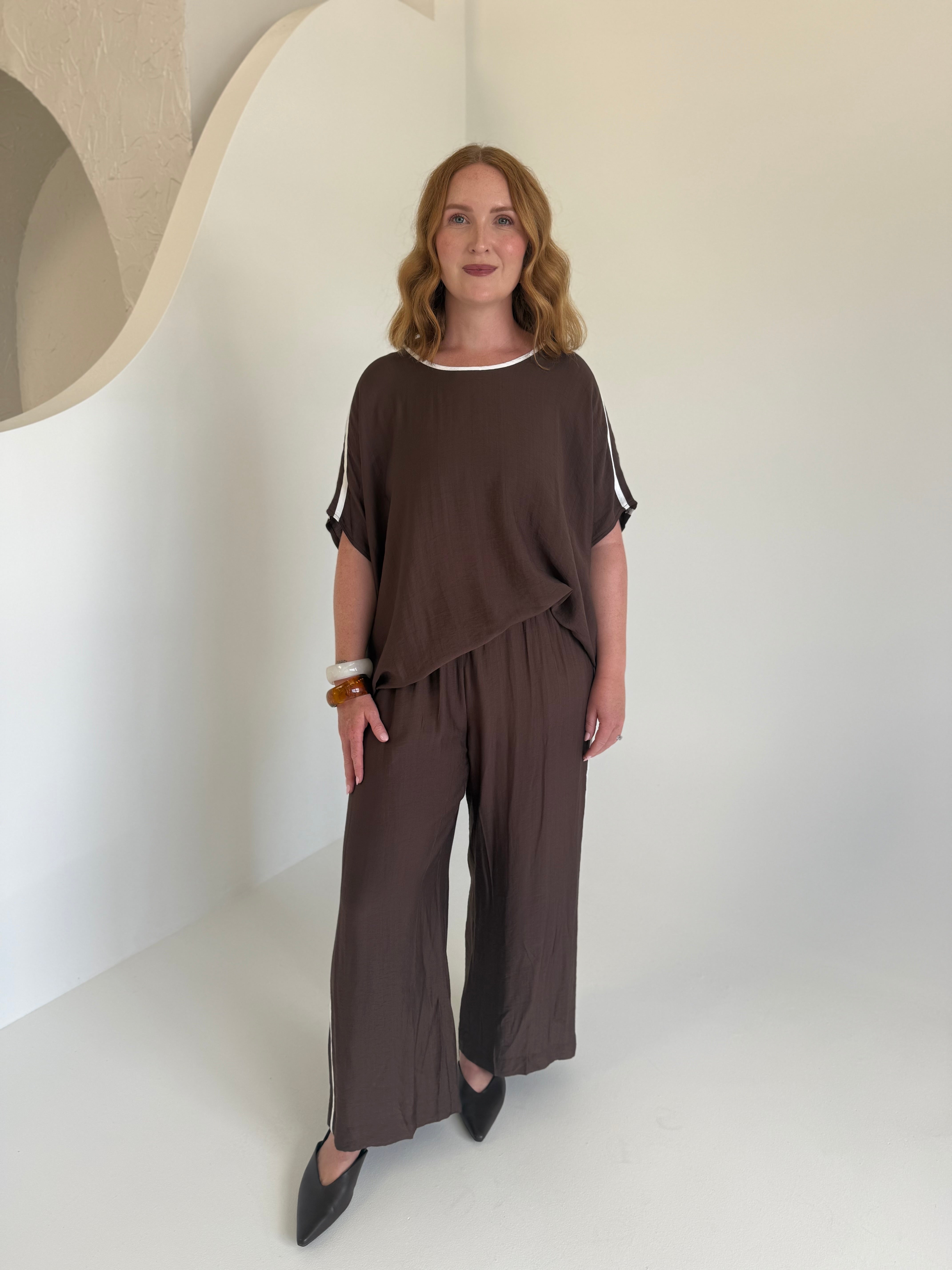 Bowie Lounge Pant Brown/White Stripe