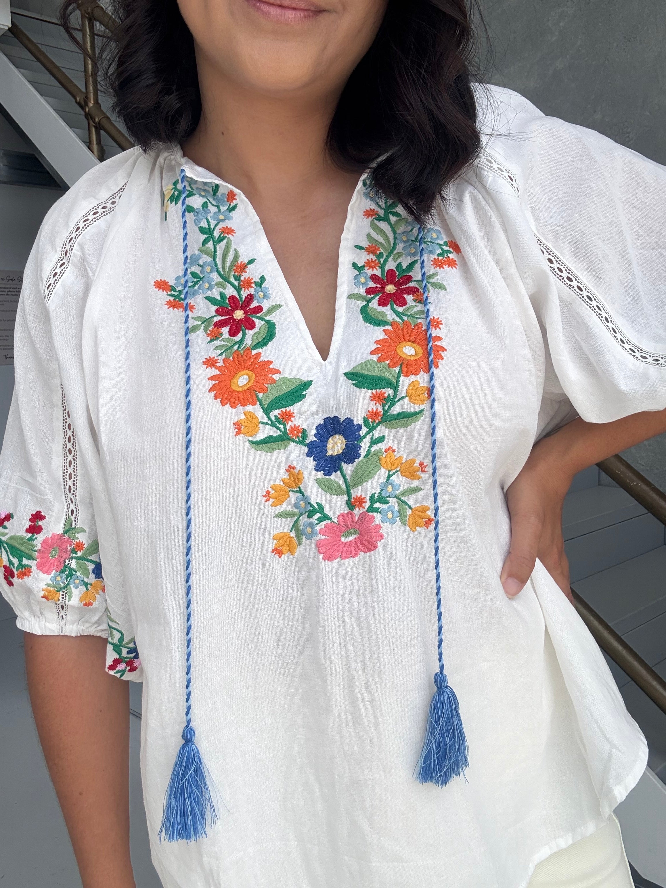 Ingrid Embroidered Floral Blouse White