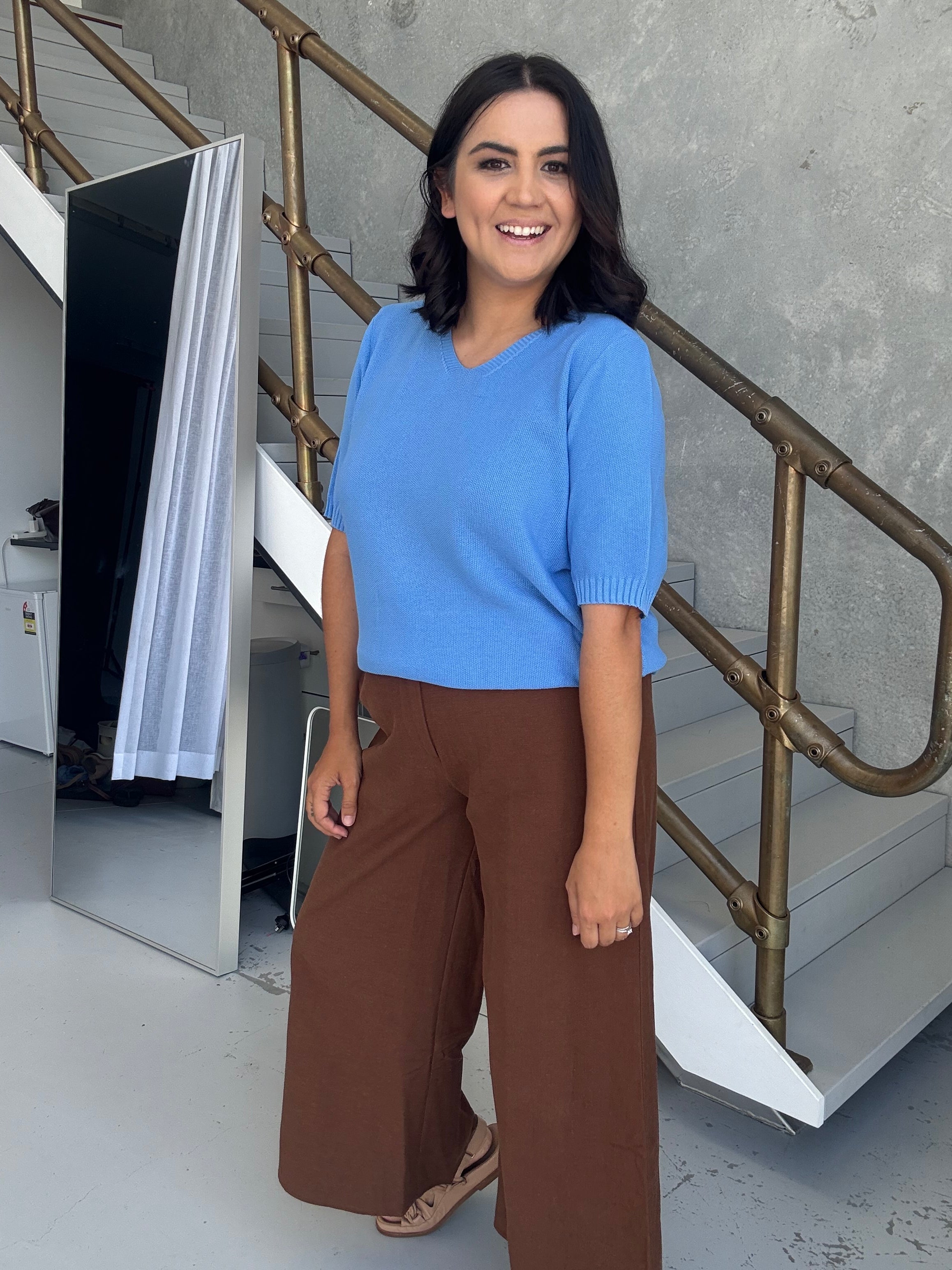 Olive Knit Cornflower Blue