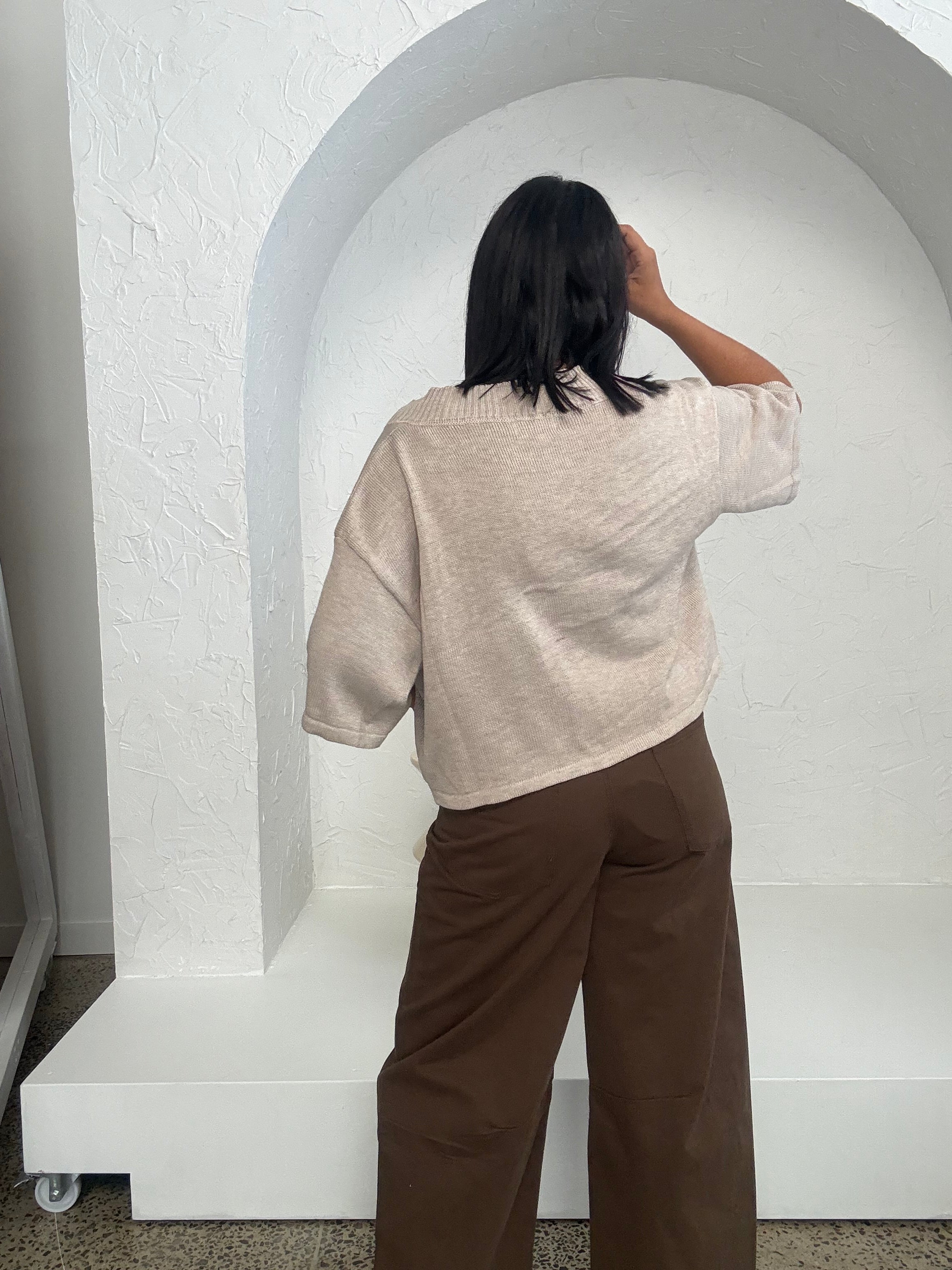 Boxed Cardigan Beige