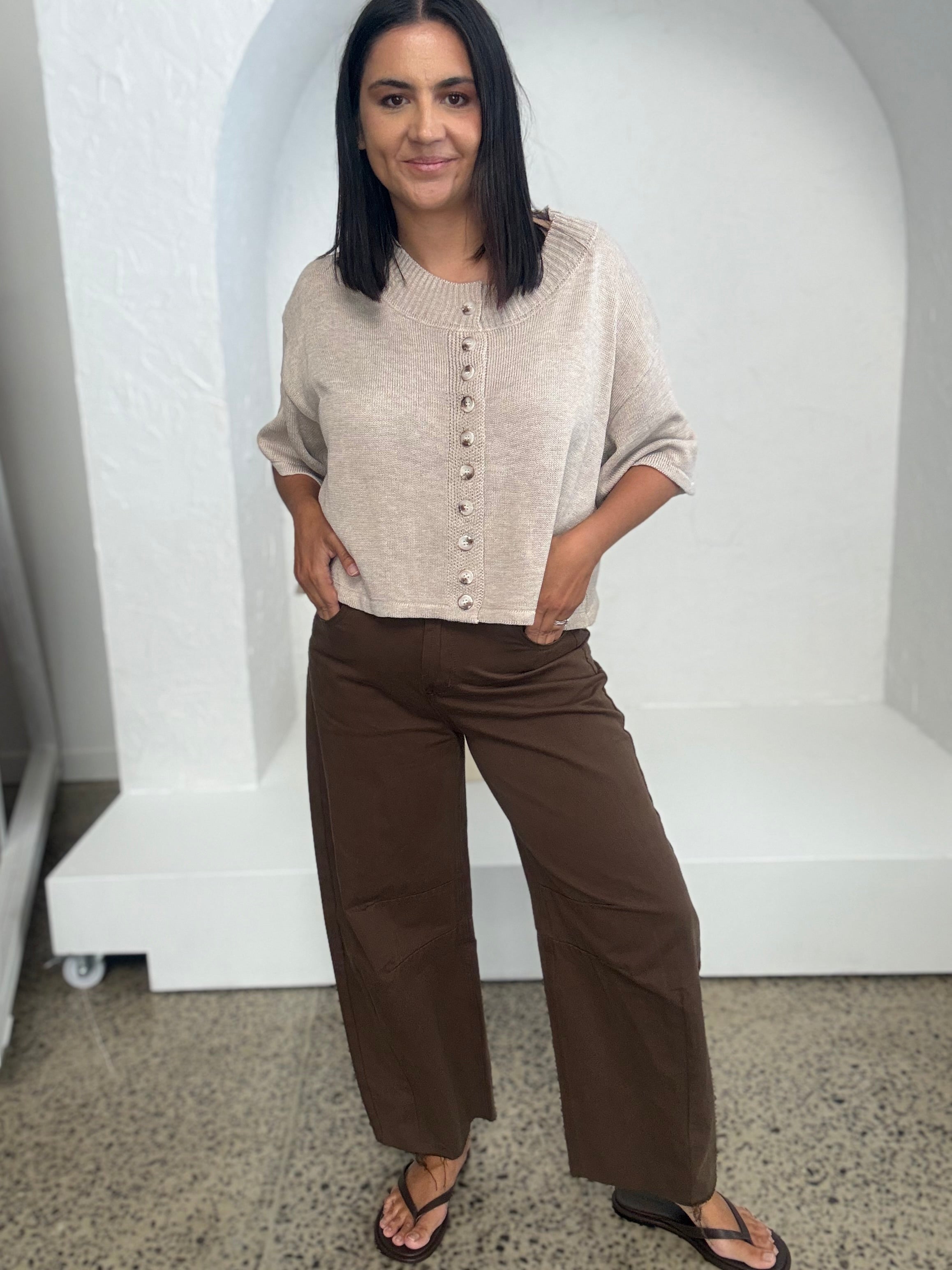 Boxed Cardigan Beige