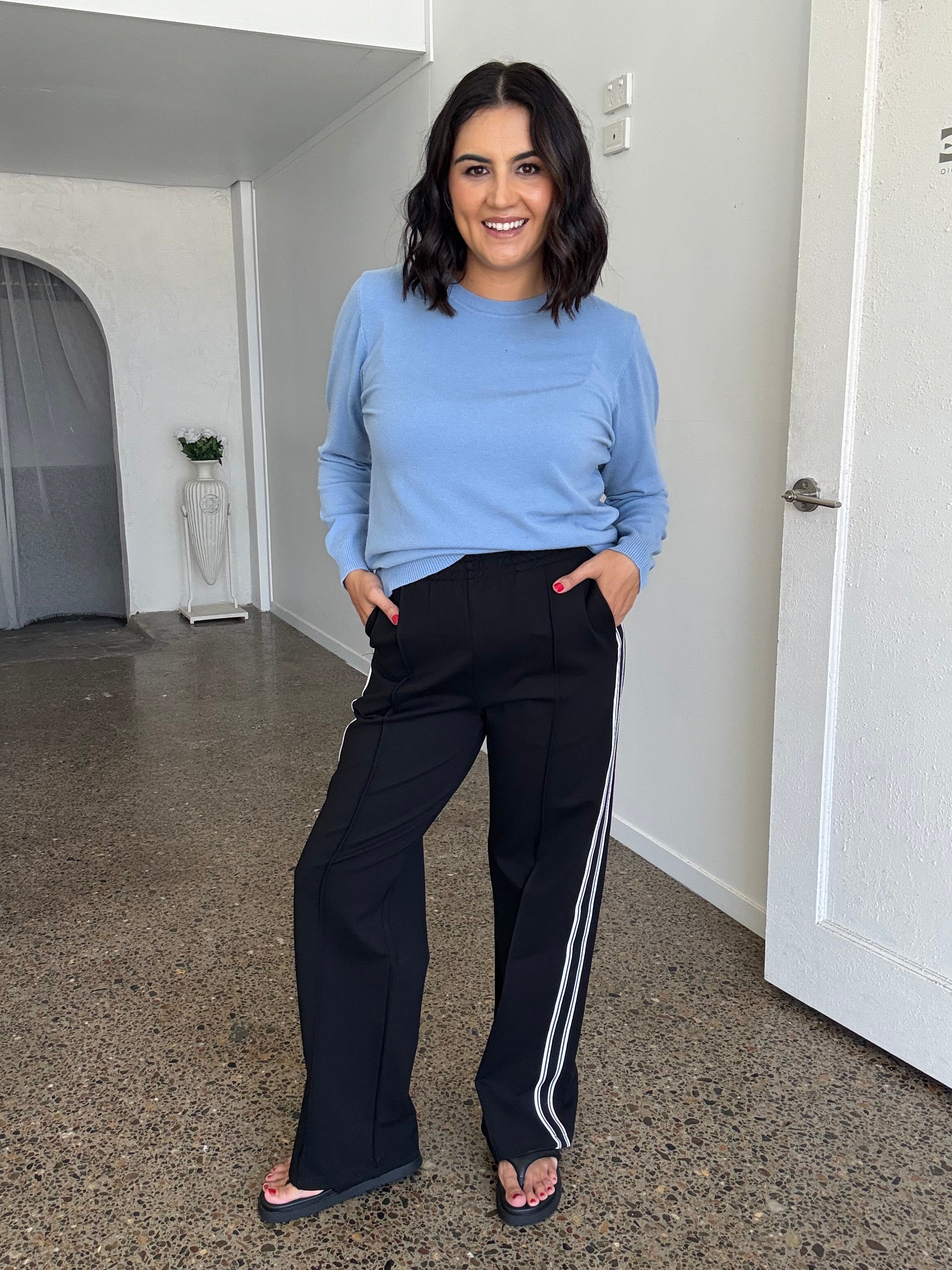 Angie Solid Knit Pullover Blue Jean