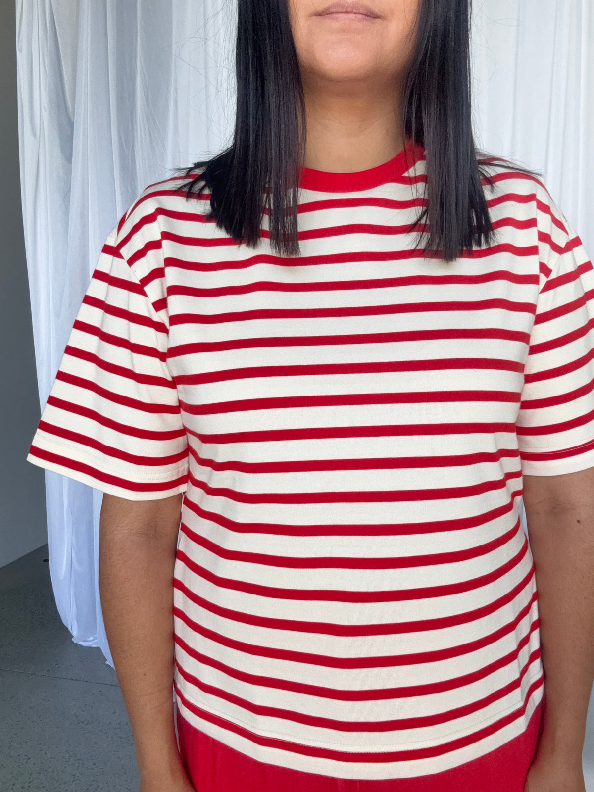 Naomi Stripe Tee Red/Off White, cotton striped tee