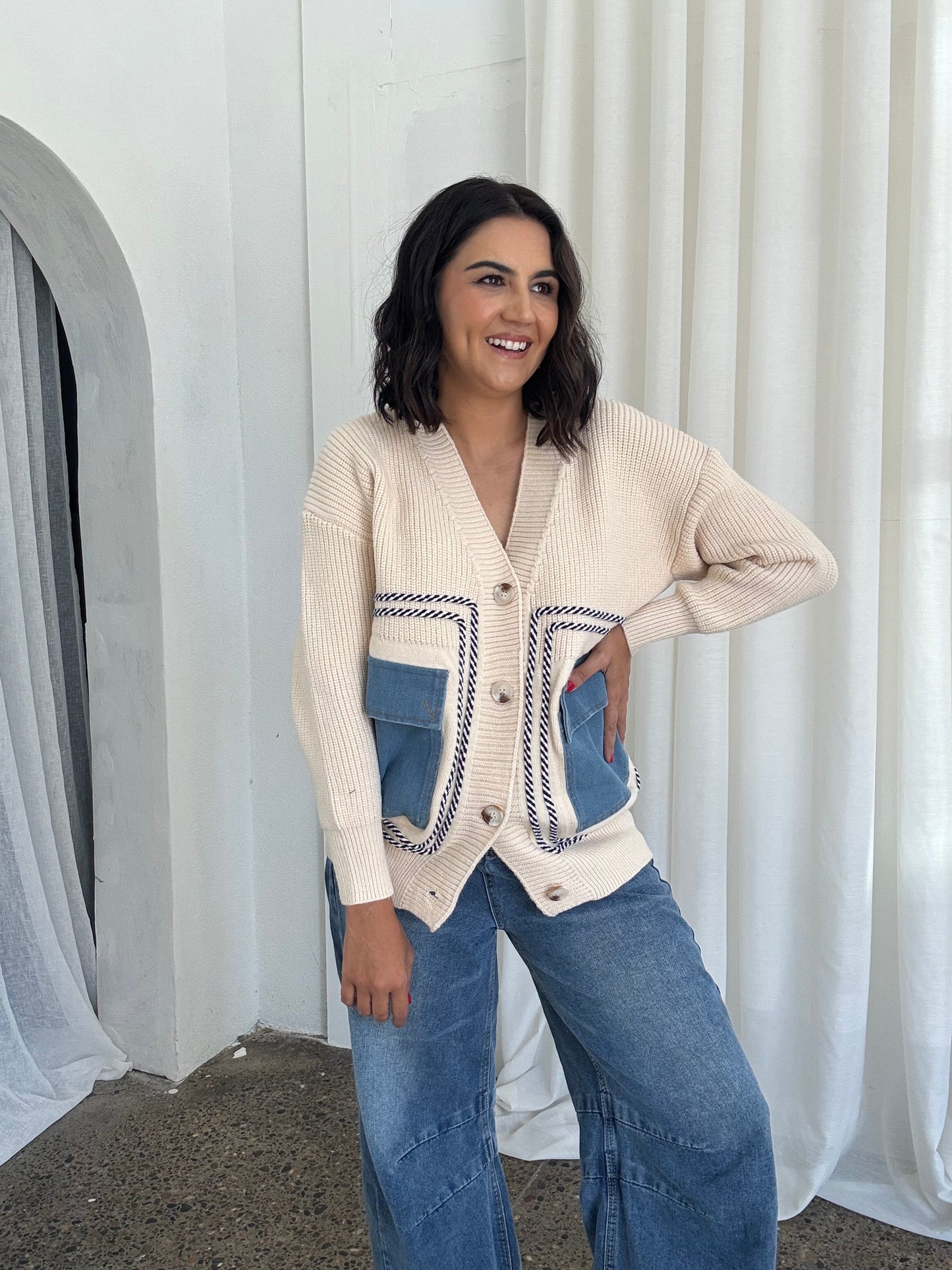 Denim Pocket Detail Cardigan