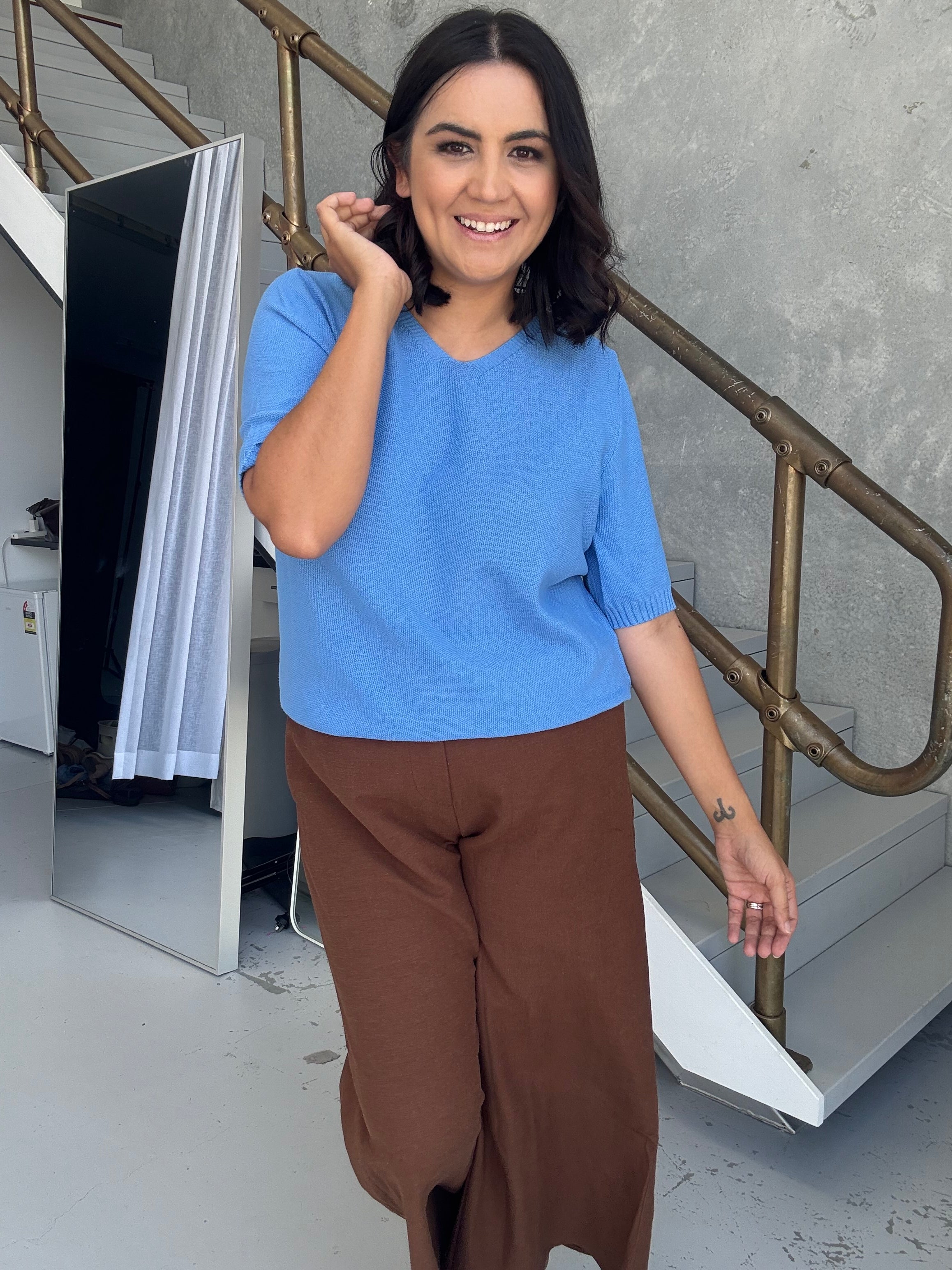 Olive Knit Cornflower Blue