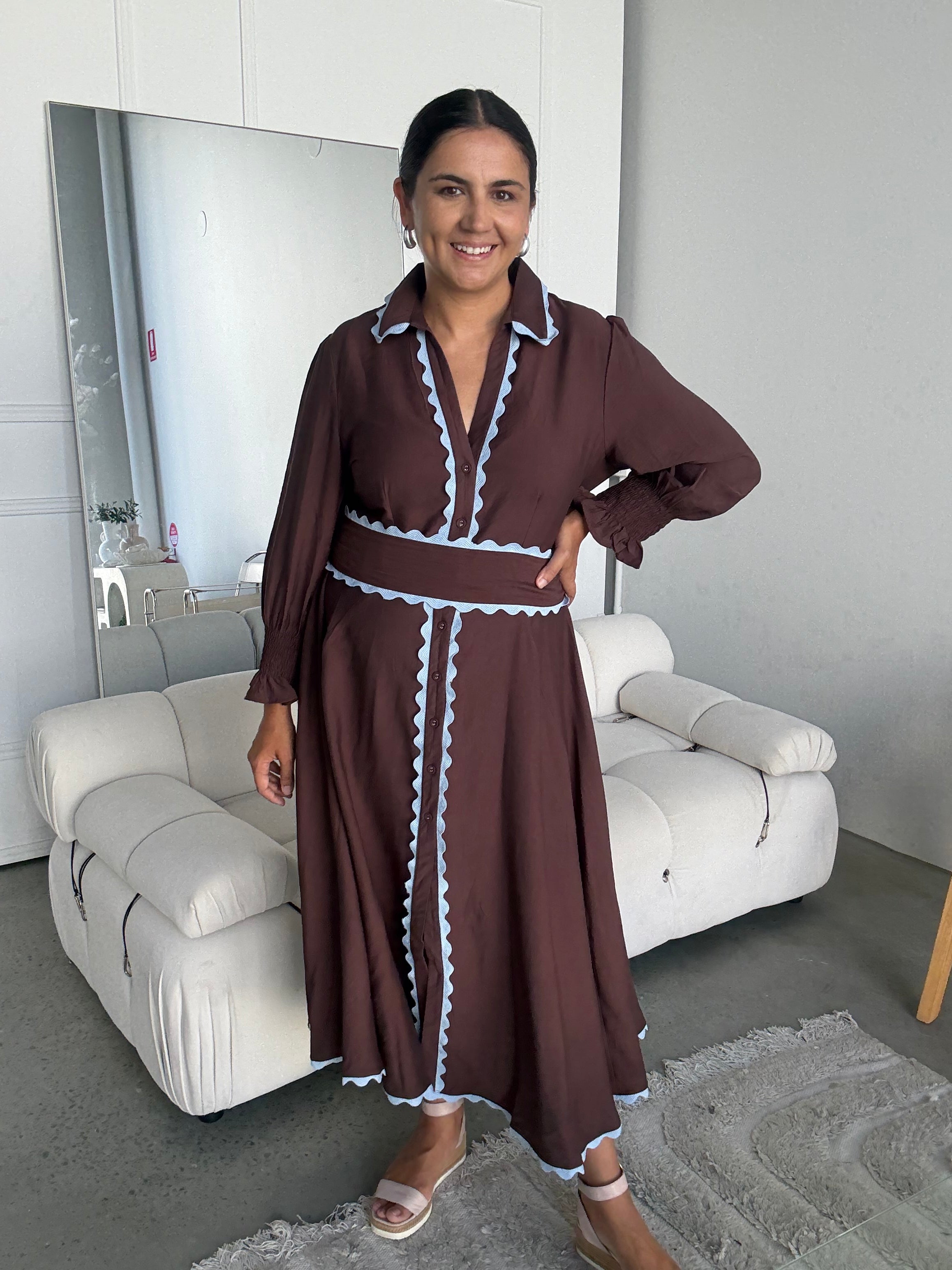 Envy Midi Dress Long Sleeve Brown/Blue