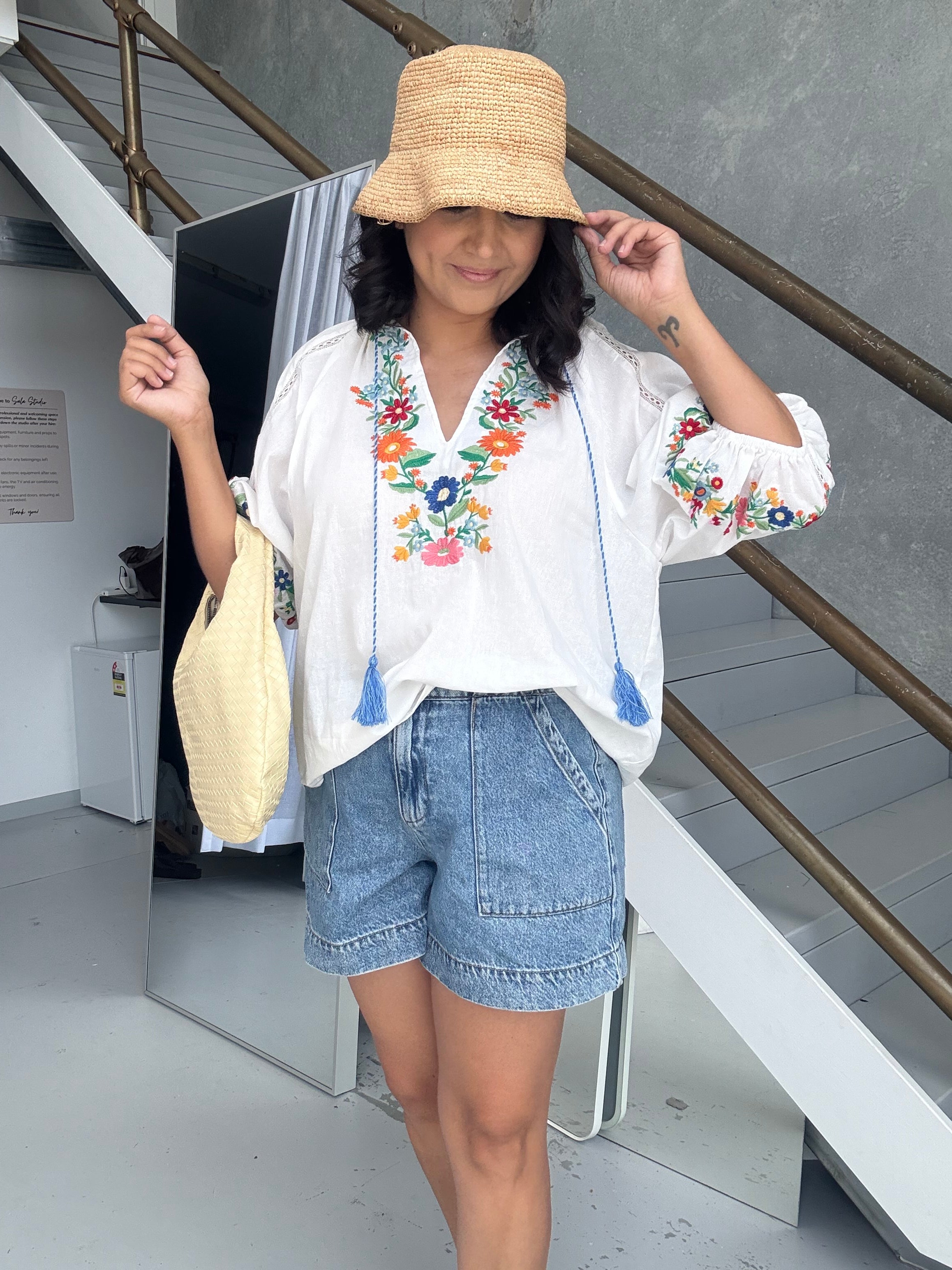 Ingrid Embroidered Floral Blouse White