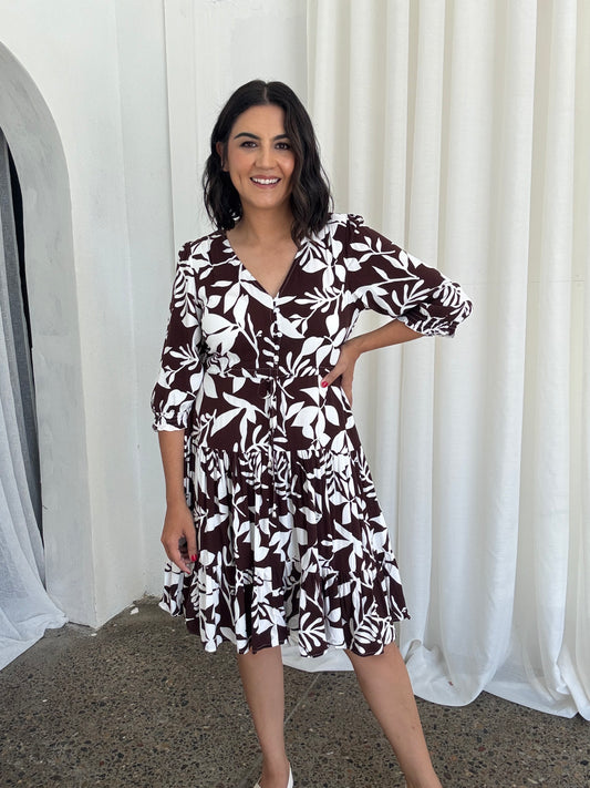 Sophie Floral Dress Chocolate