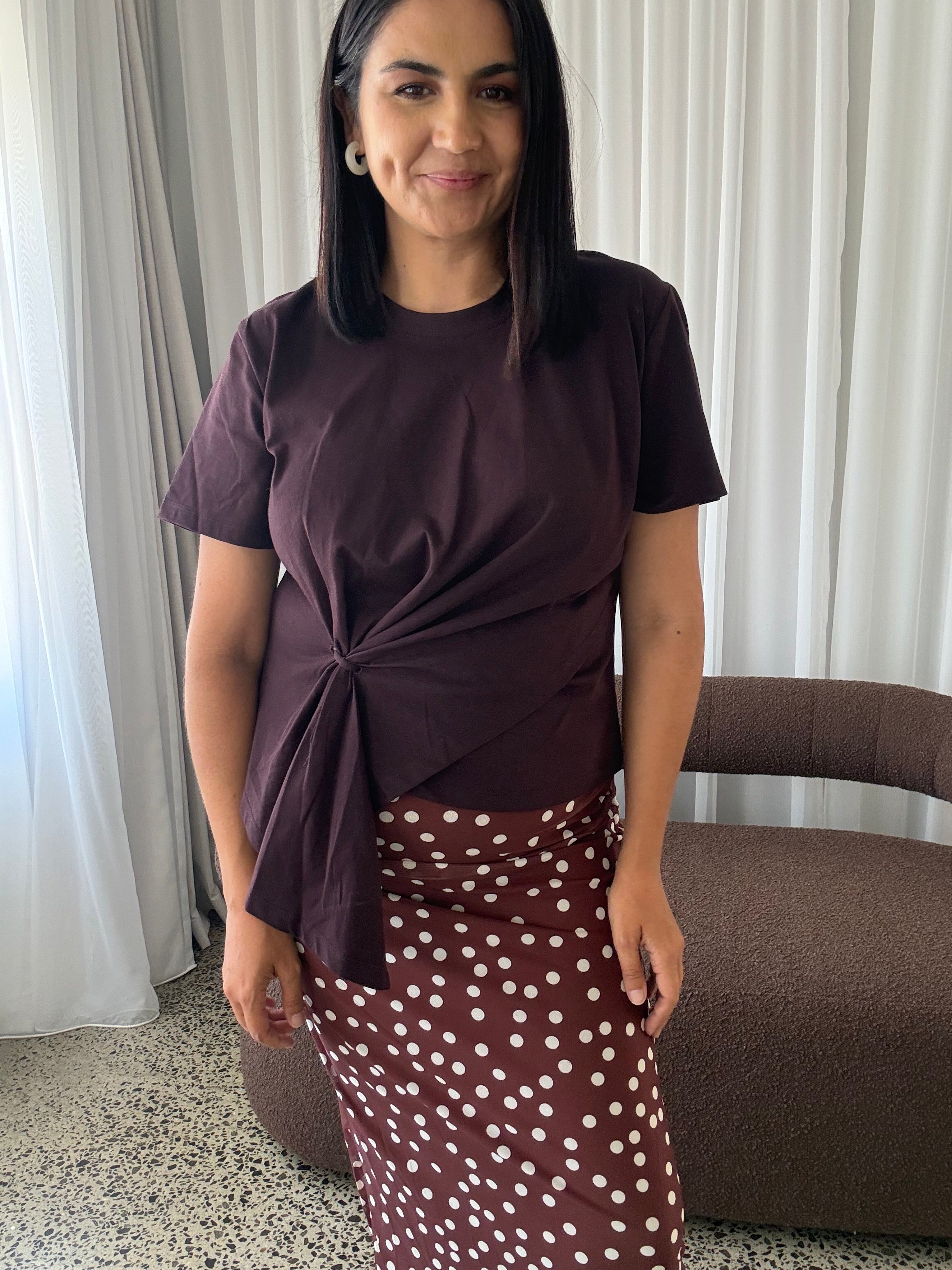 Mesh Polka Dot Skirt Brown