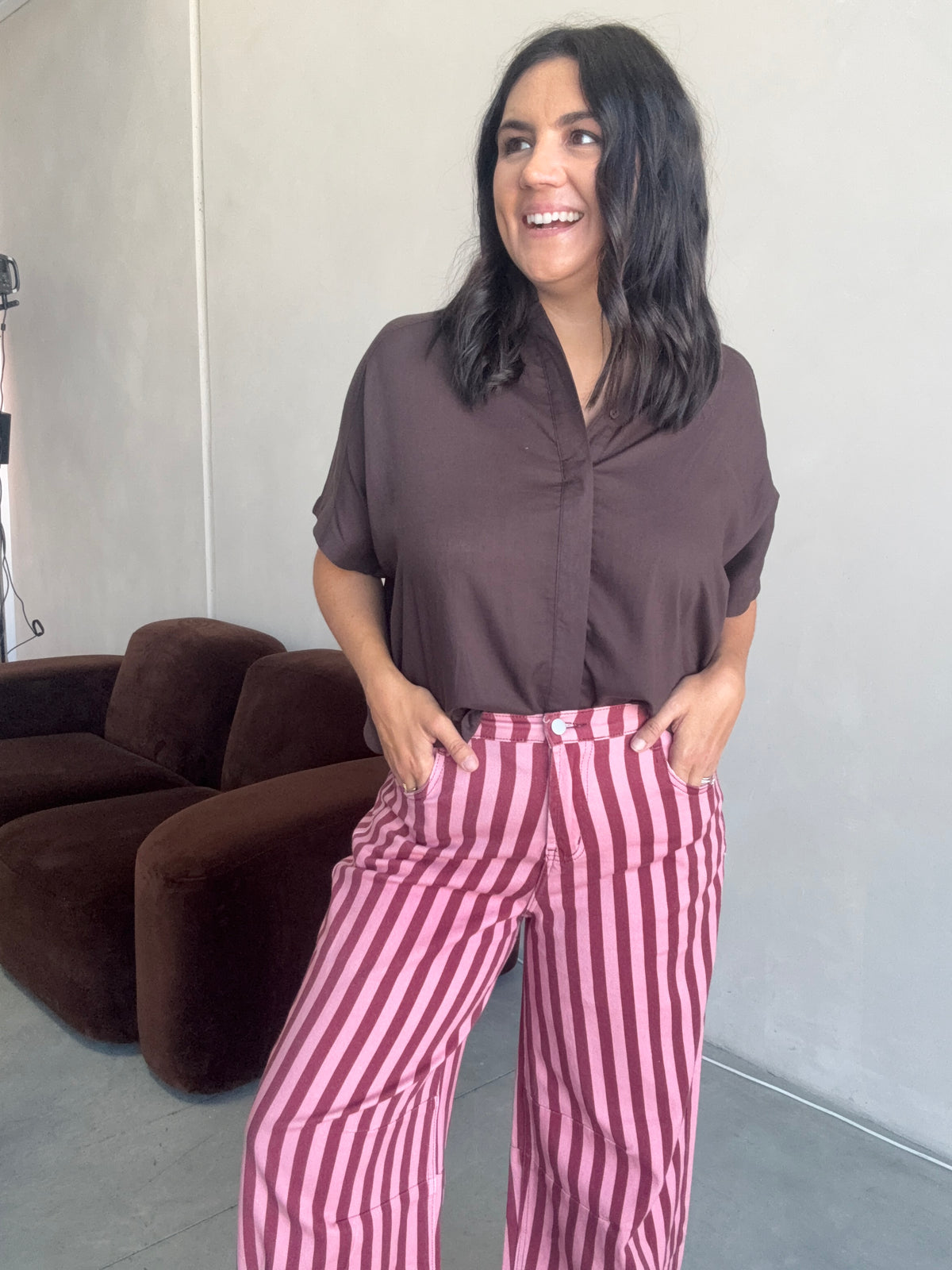 Tahni Stripe Barrel Jean Pink/Burgundy