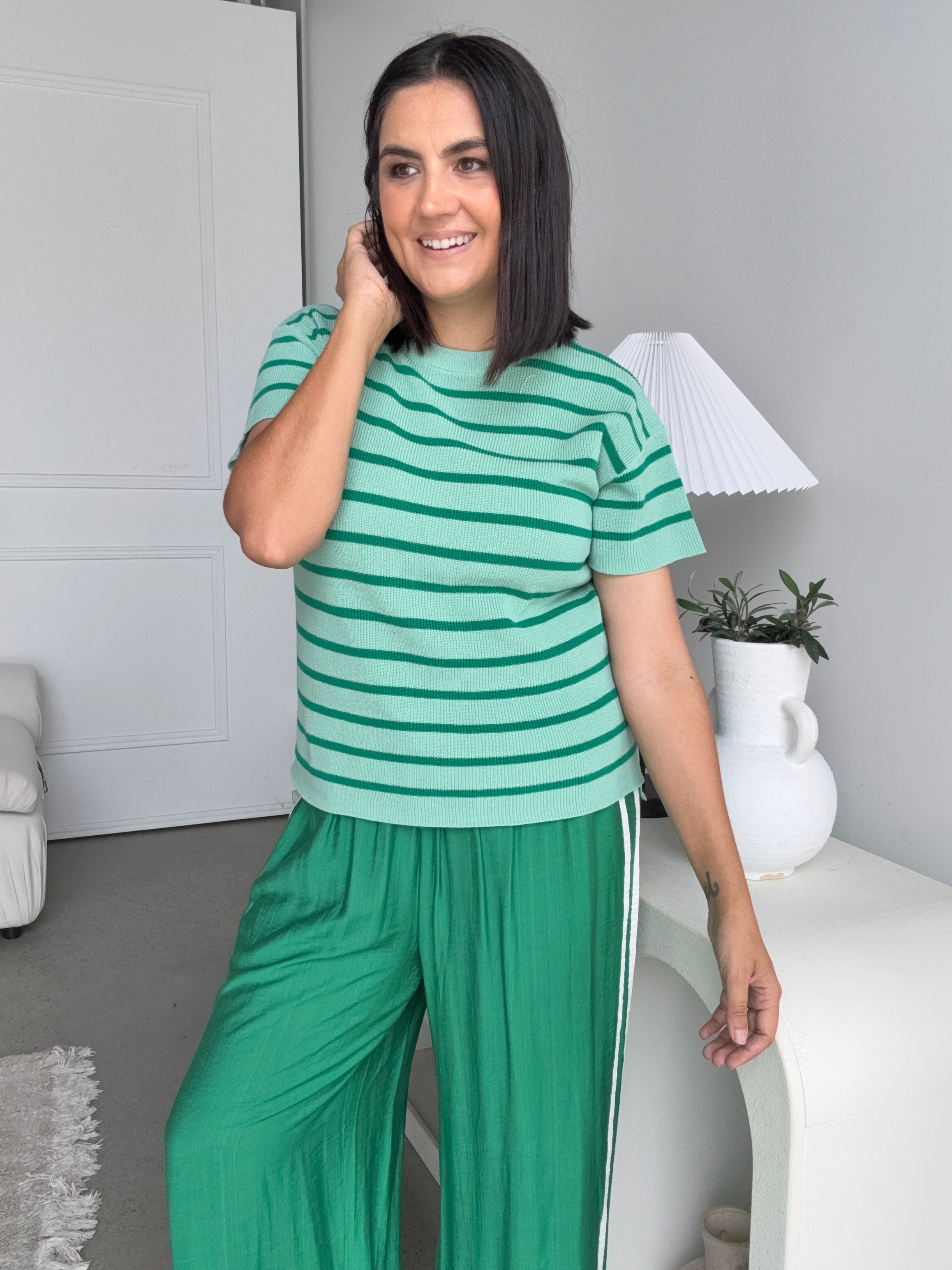 Miller Striped Knit Top Green
