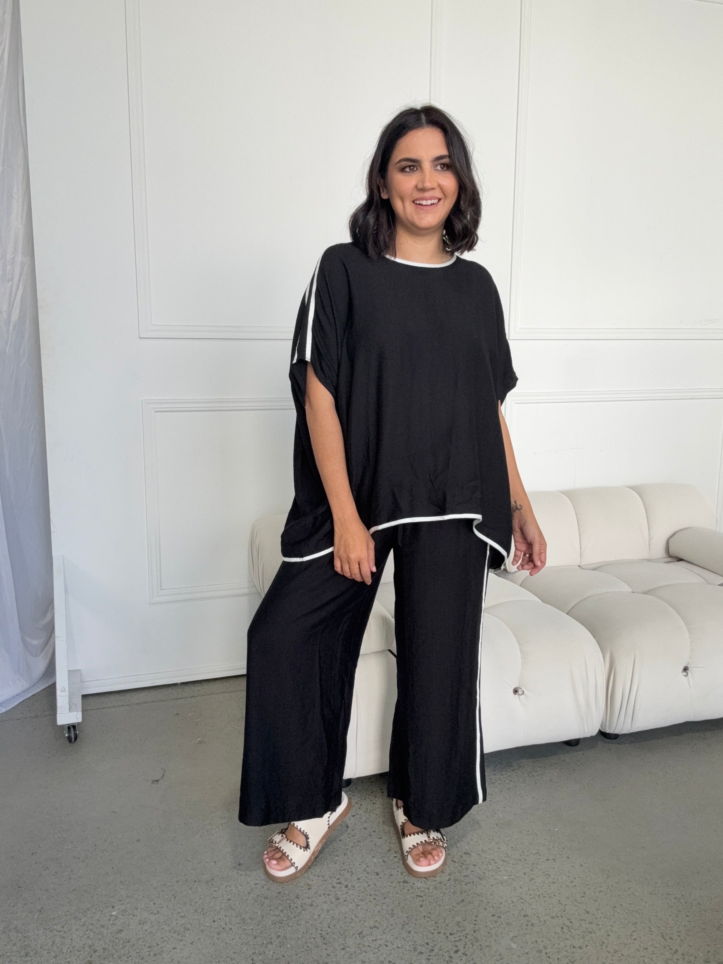 Bowie Lounge Pant Black/White Stripe