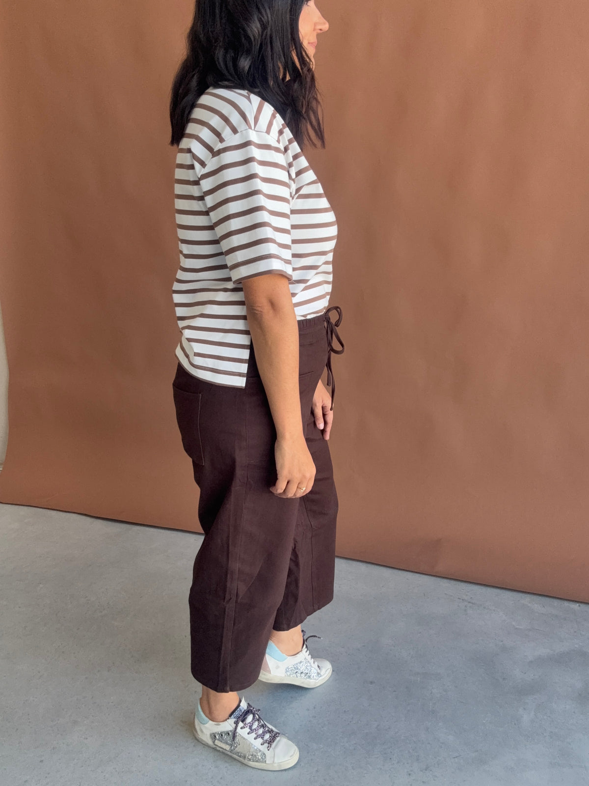 Crop Cotton Barrel Pants Chocolate