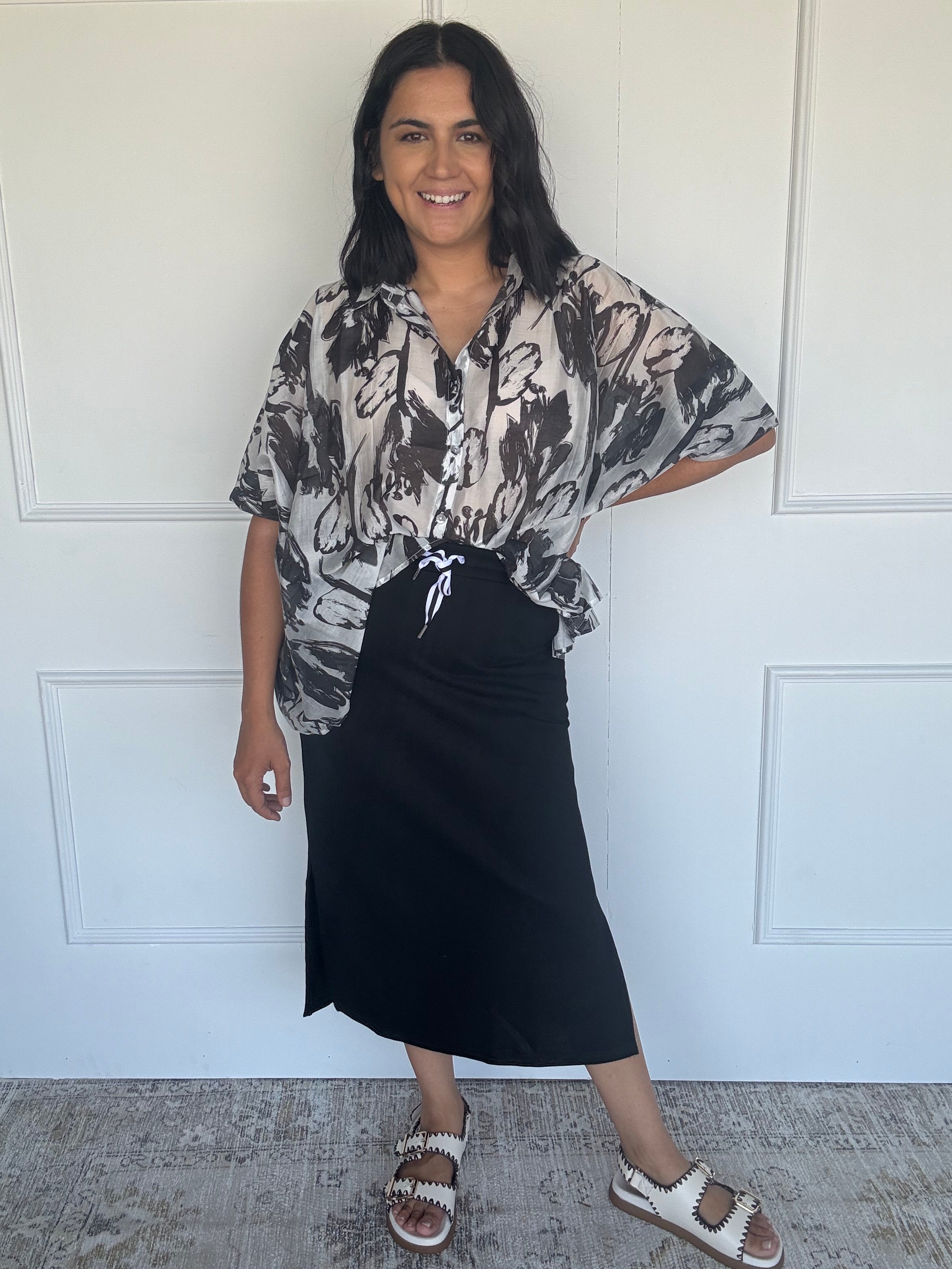 Oversized Abstract Floral Shirt Black