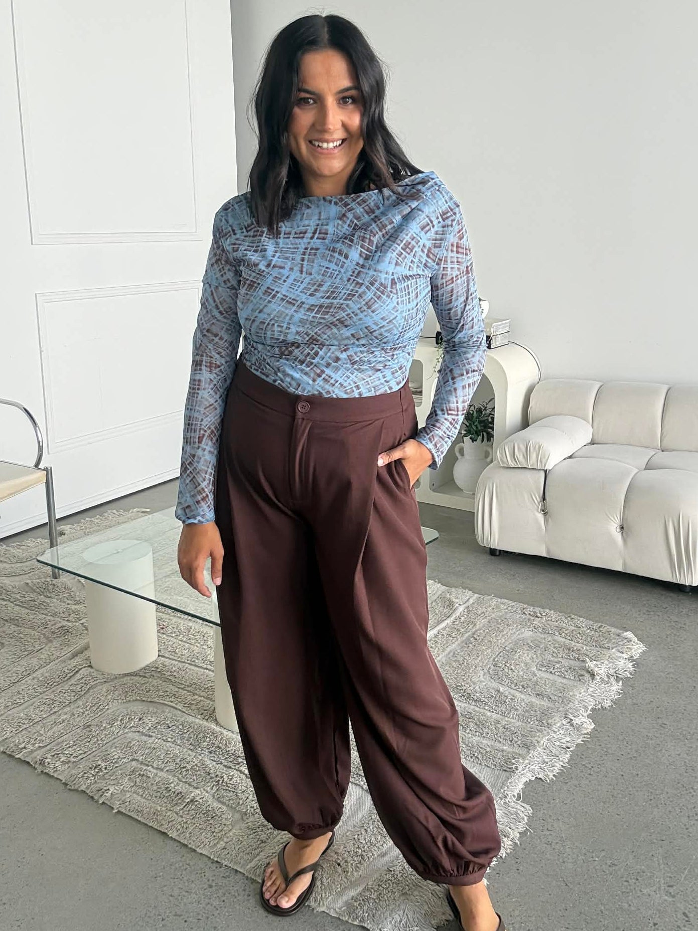 Pleated Balloon Pants Brown