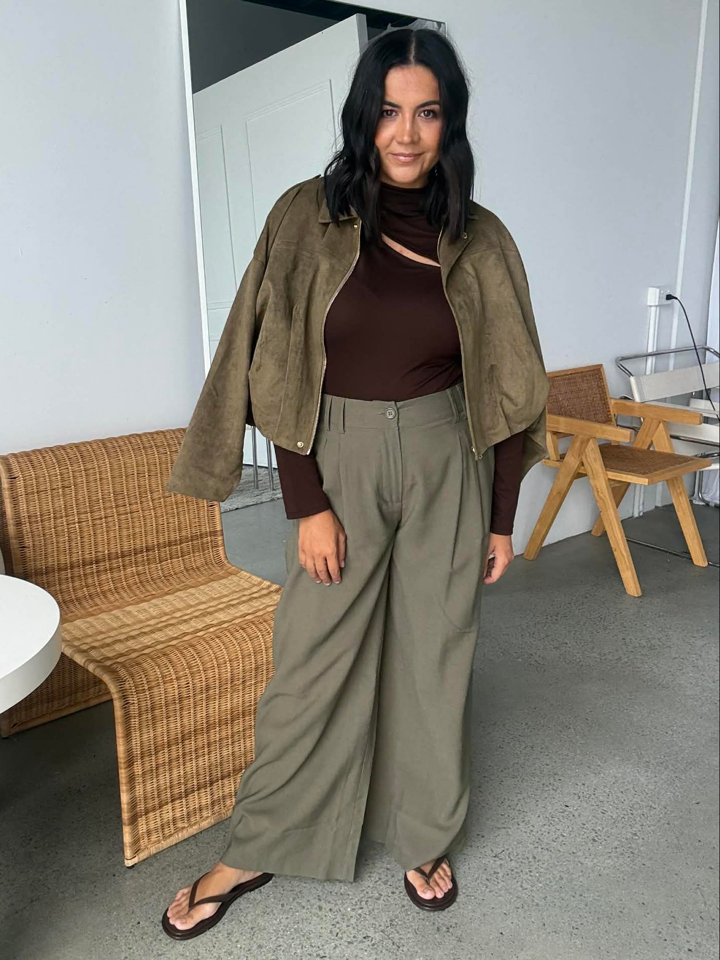 Avalon Faux Suede Bomber Khaki