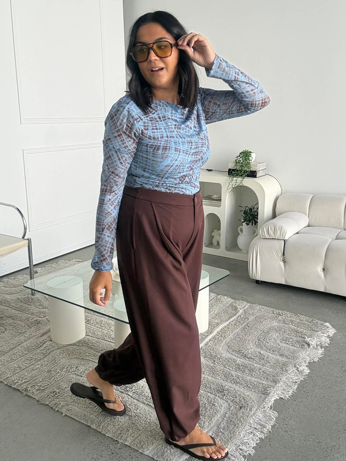 Pleated Balloon Pants Brown