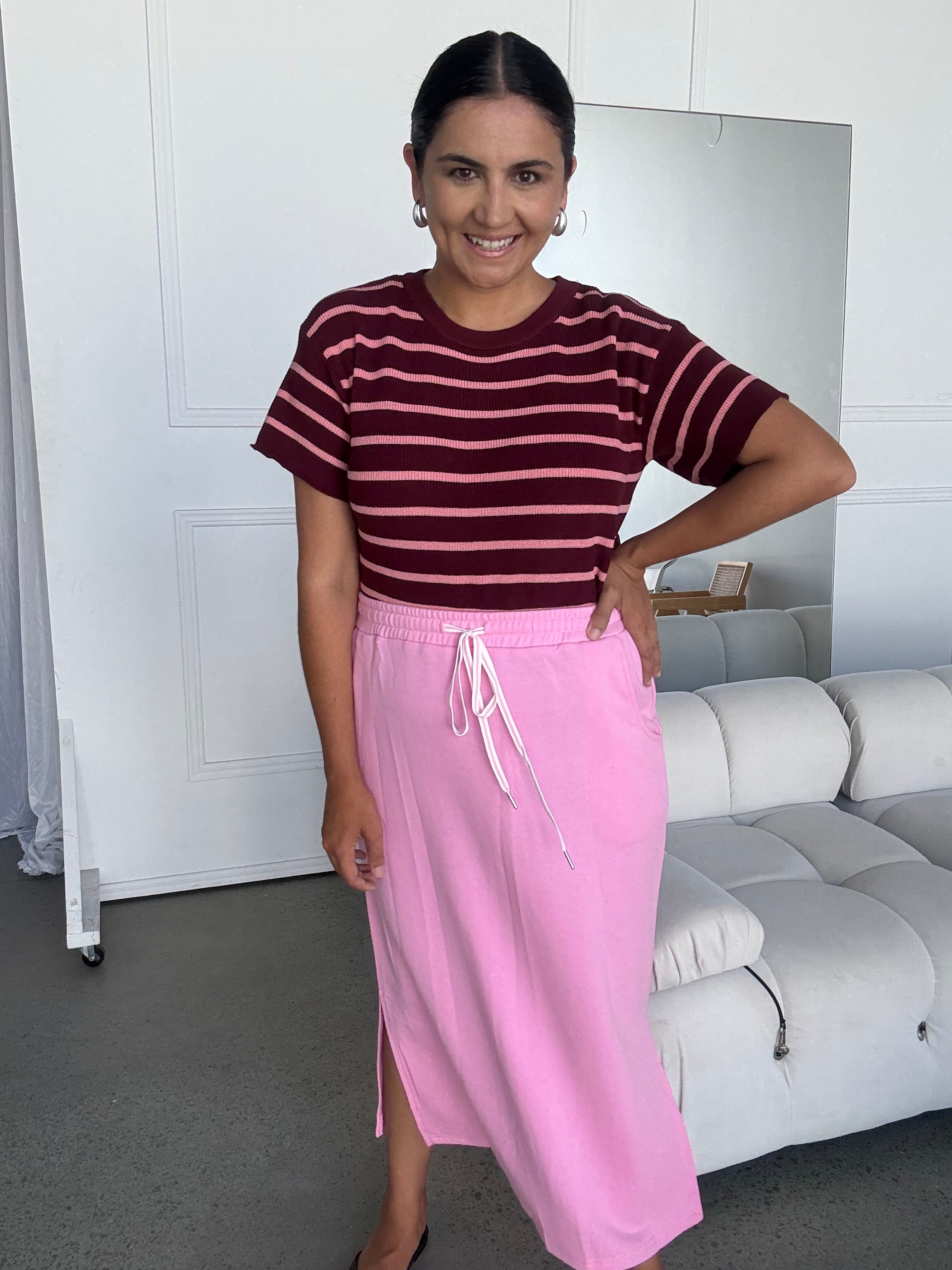 Miller Striped Knit Top Burgundy/Pink RESTOCKED