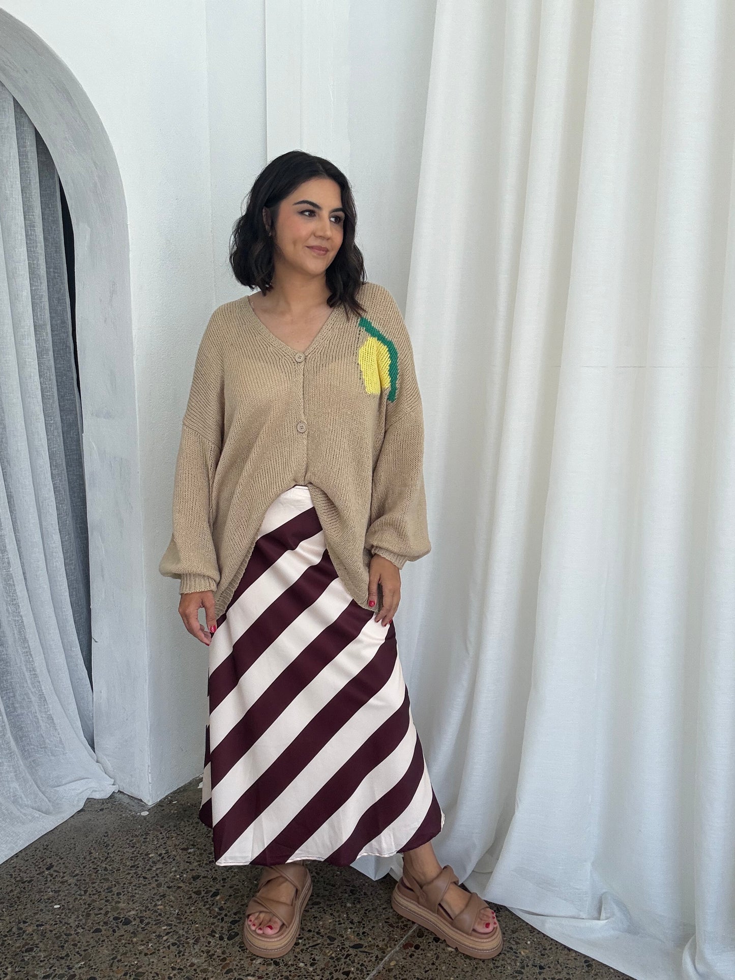 Surri Bias Stripe Skirt Merlot