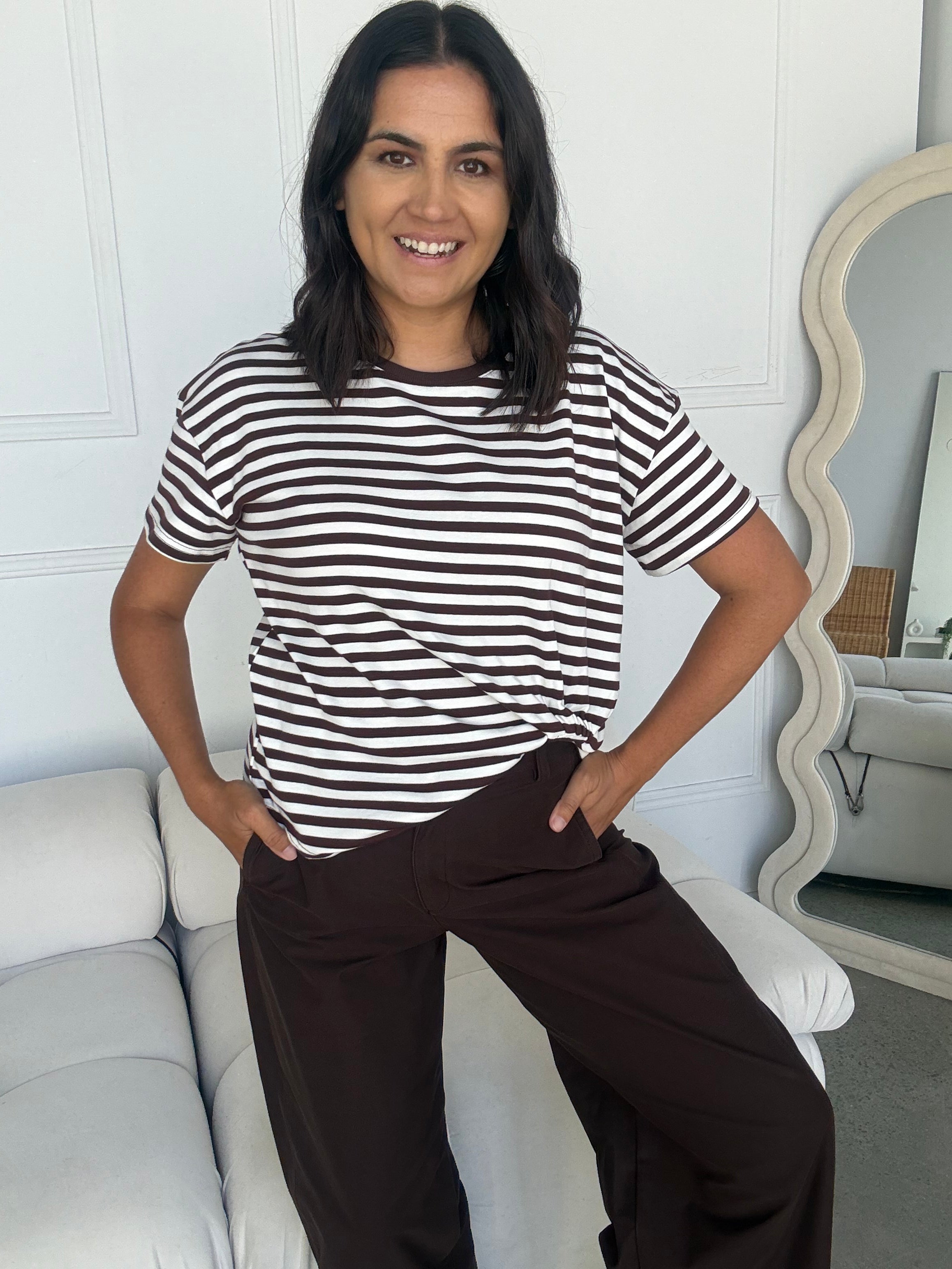 Easy Tuck Tee Chocolate/Ivory Stripe