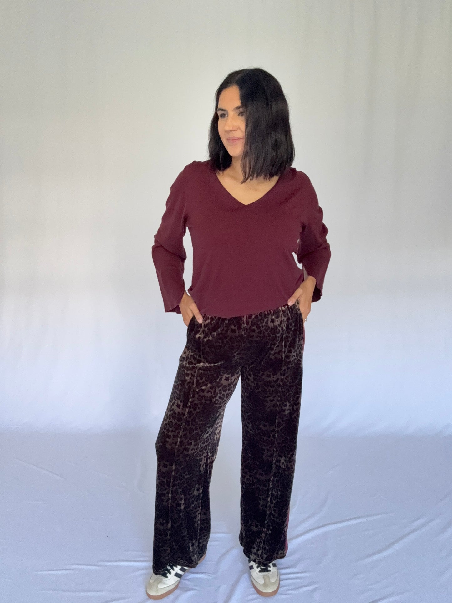 Velvet Leo Pant Burgundy Stripe