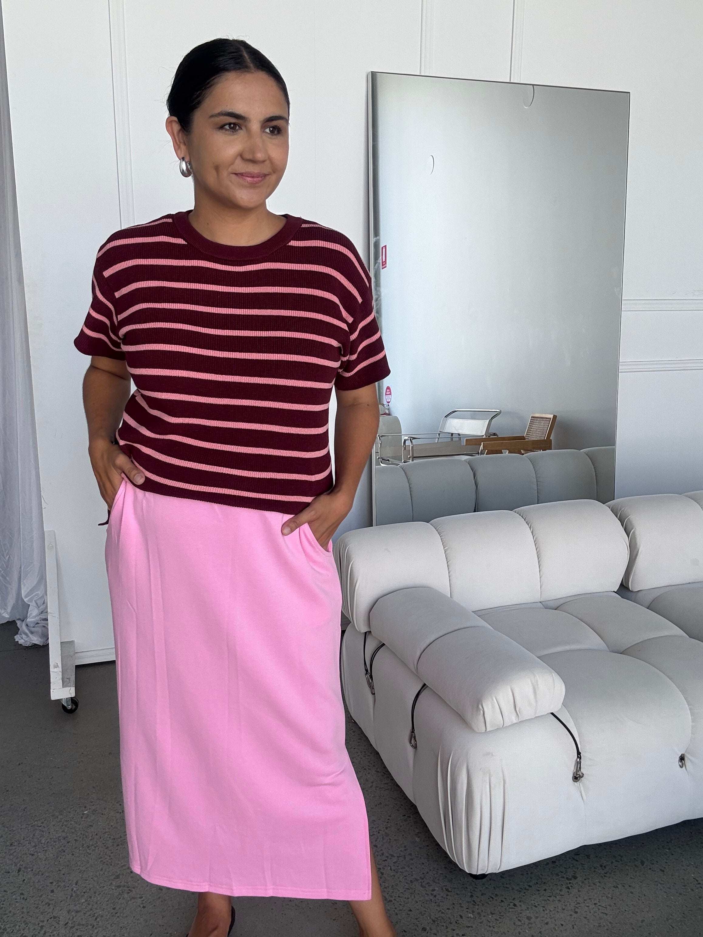Miller Striped Knit Top Burgundy/Pink RESTOCKED