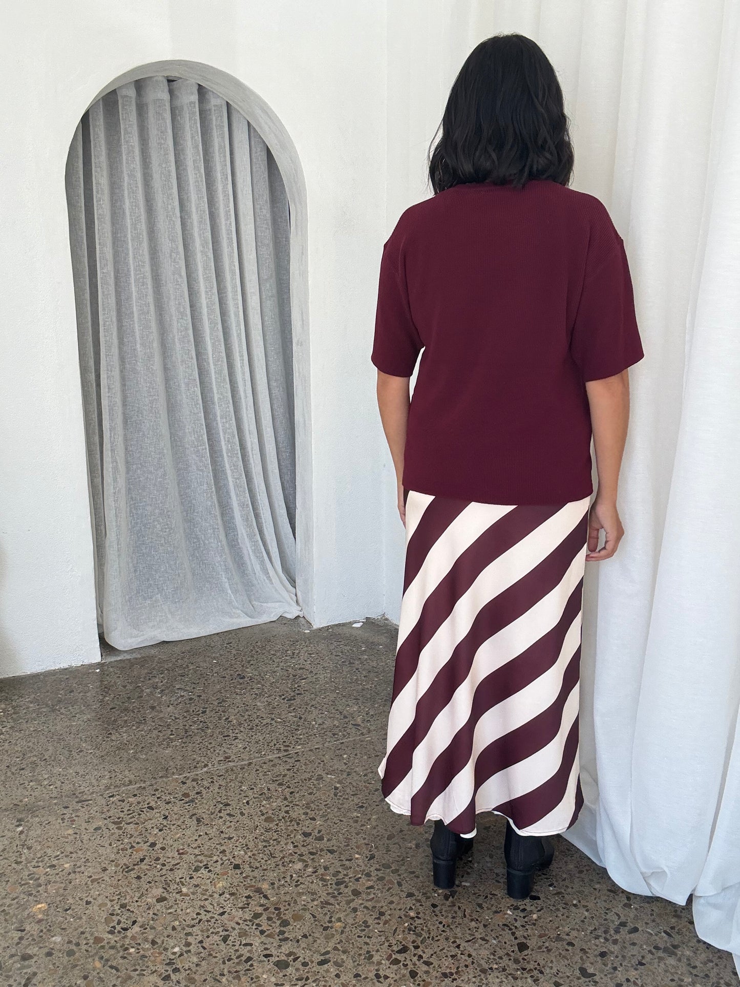 Surri Bias Stripe Skirt Merlot