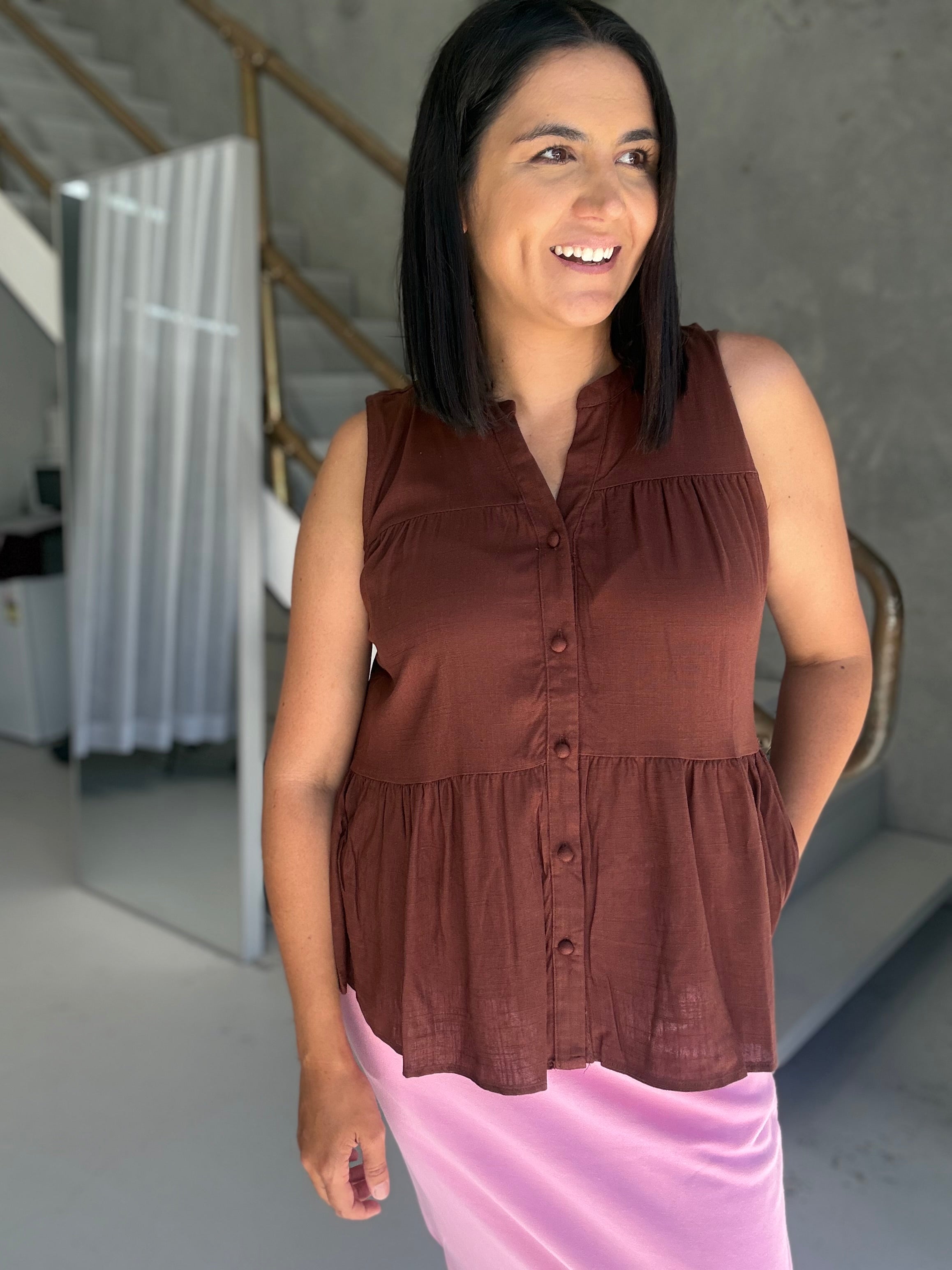 Julie Sleeveless Top Brown