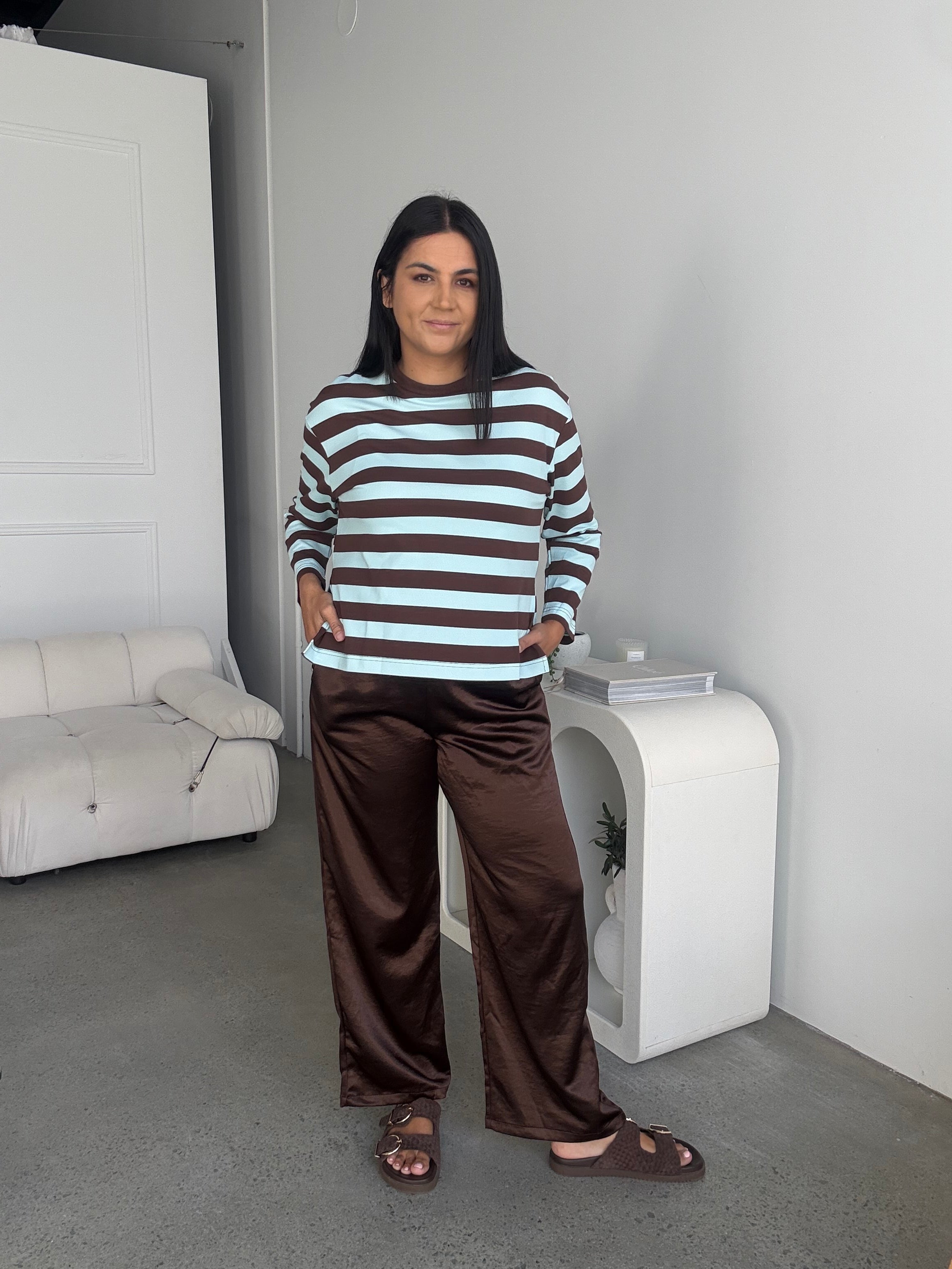 Cassie Long Sleeve Stripe Top Brown/Blue