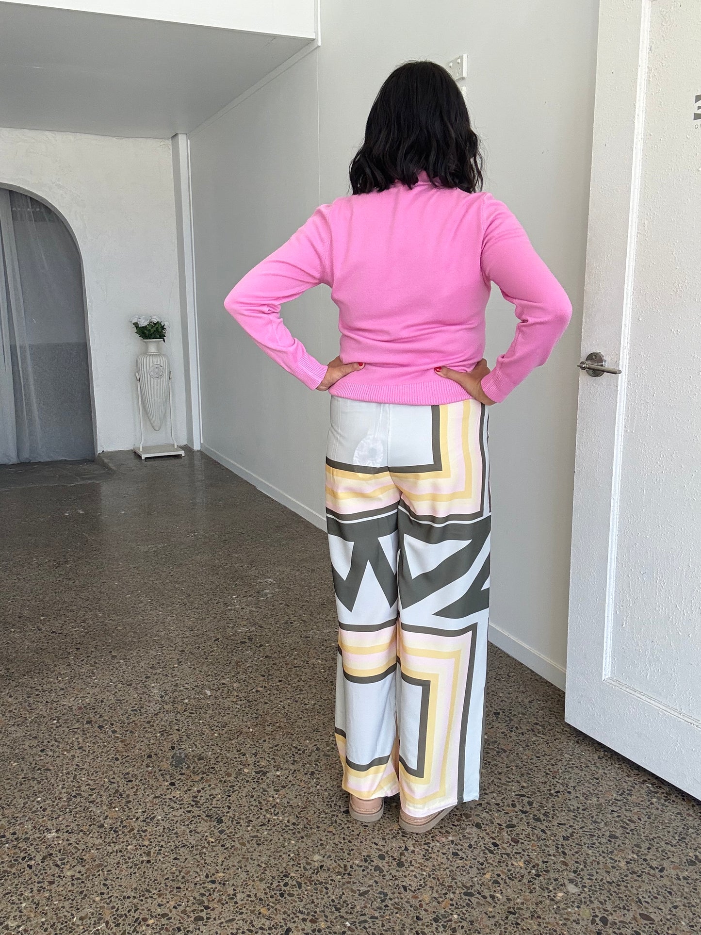 Sage Geometric Print Lip Pocket Pants