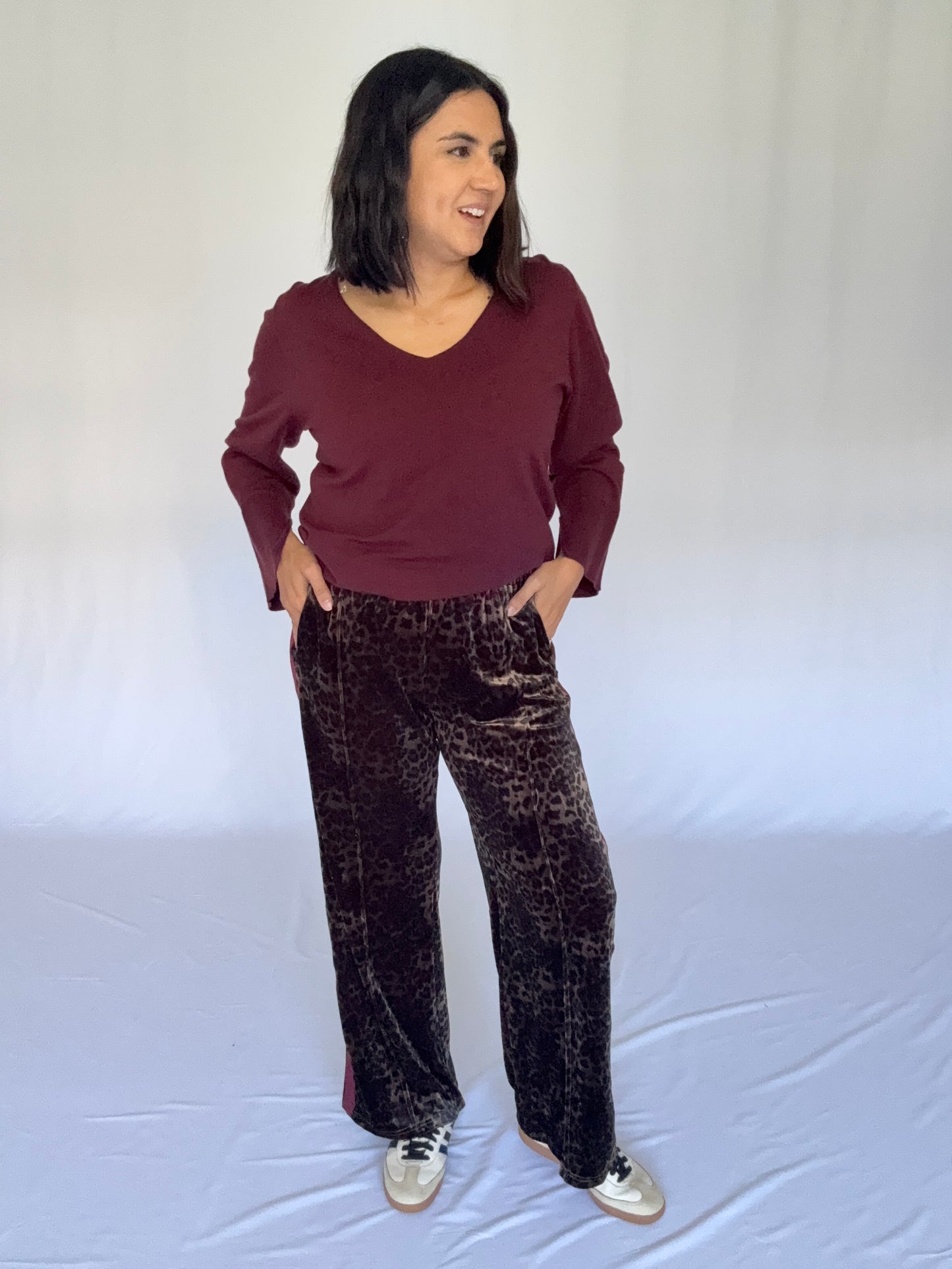 Velvet Leo Pant Burgundy Stripe