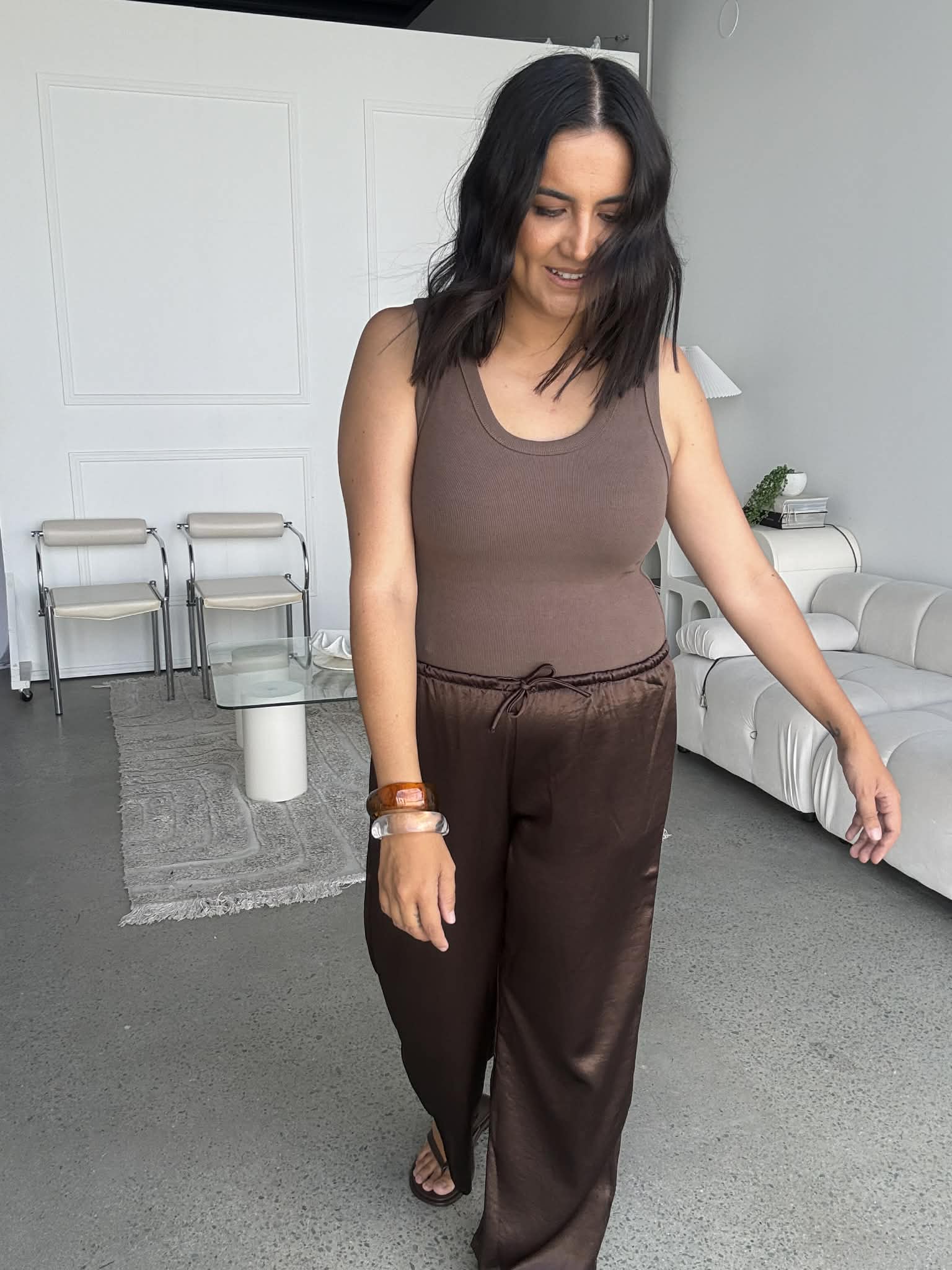 Serene Satin Pants Chocolate